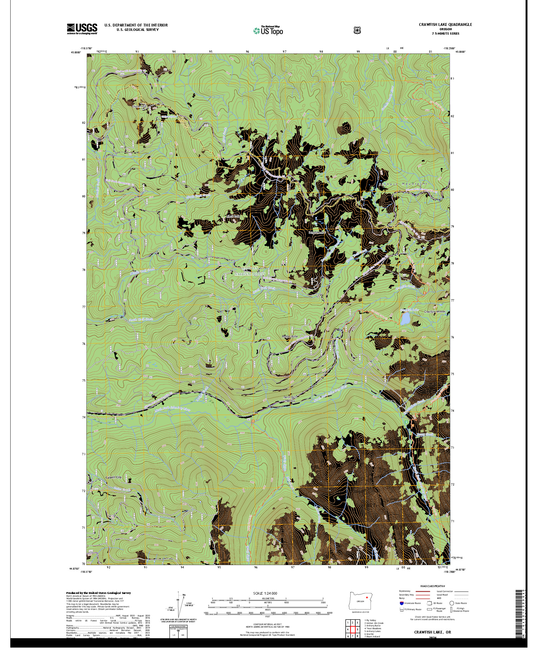 US TOPO 7.5-MINUTE MAP FOR CRAWFISH LAKE, OR