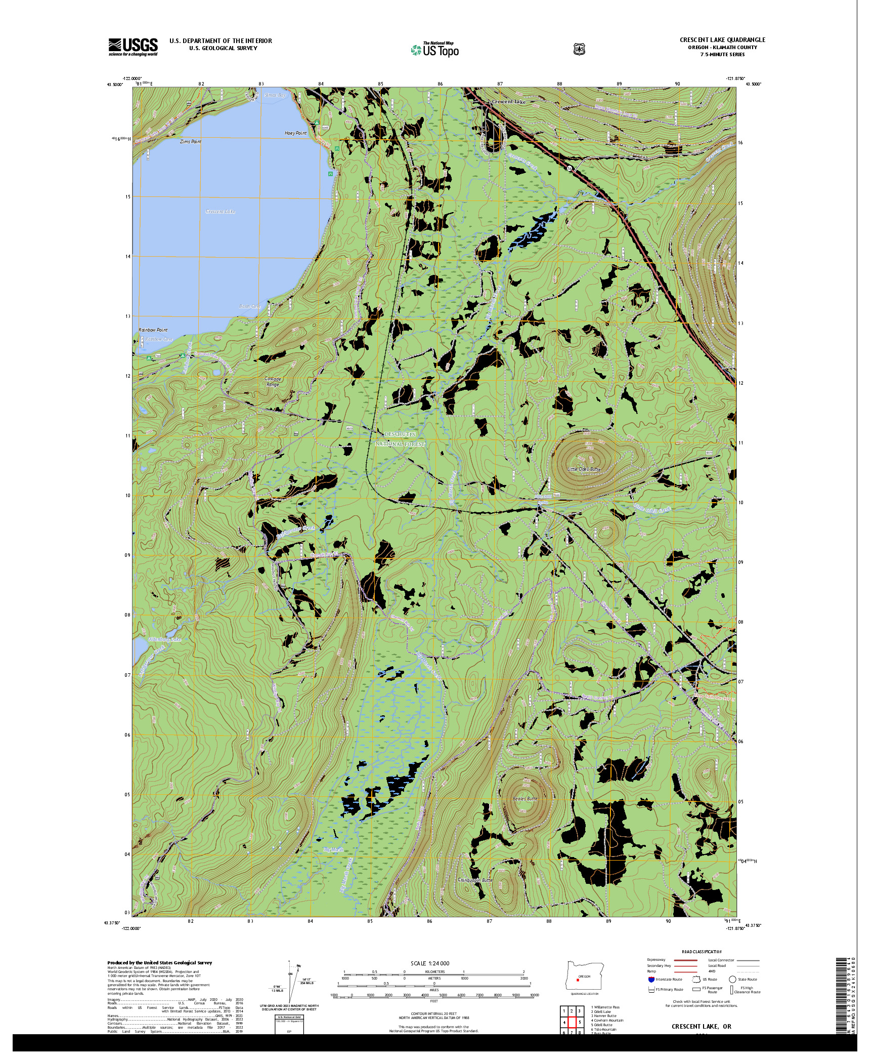 US TOPO 7.5-MINUTE MAP FOR CRESCENT LAKE, OR