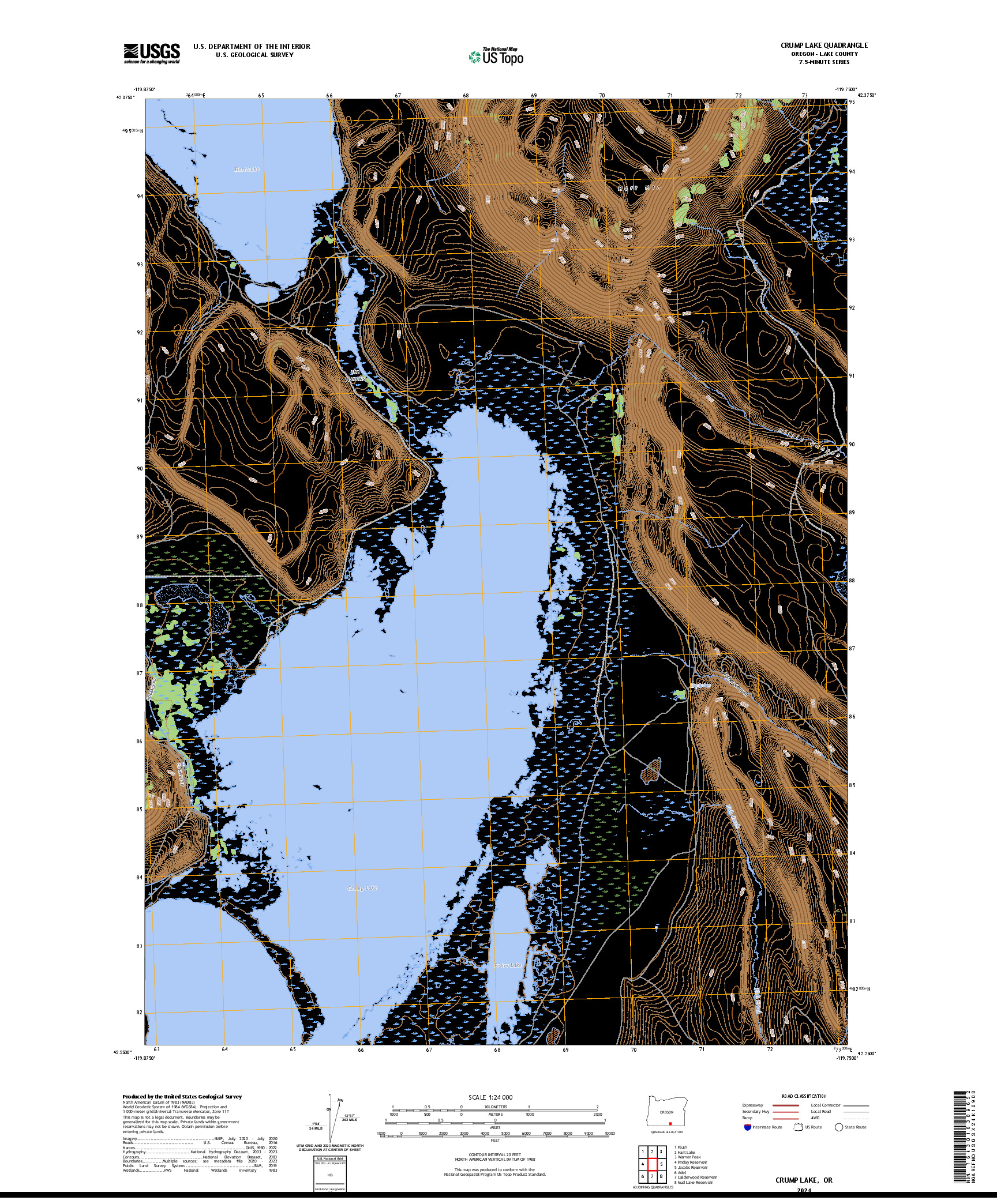 US TOPO 7.5-MINUTE MAP FOR CRUMP LAKE, OR