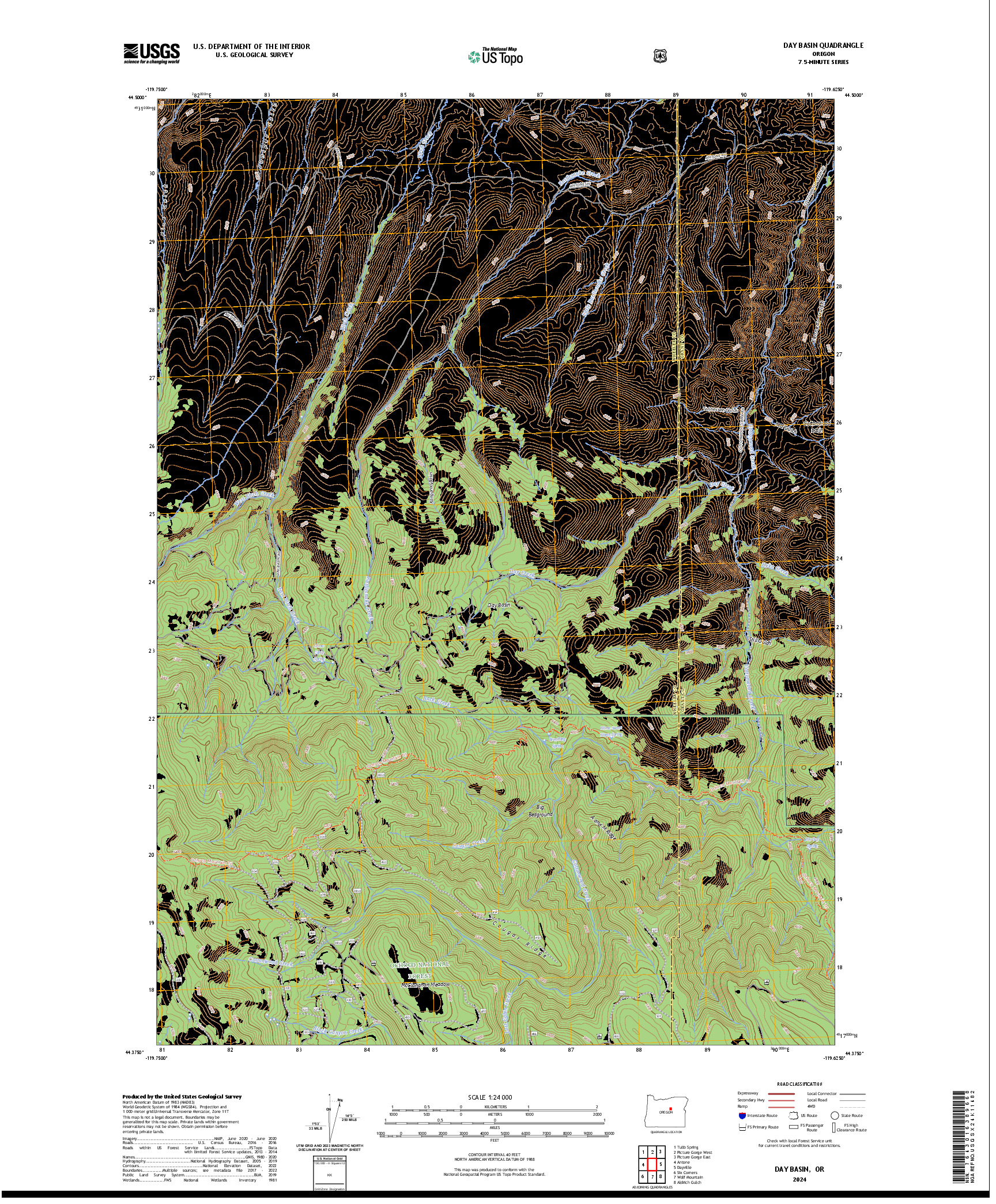 US TOPO 7.5-MINUTE MAP FOR DAY BASIN, OR
