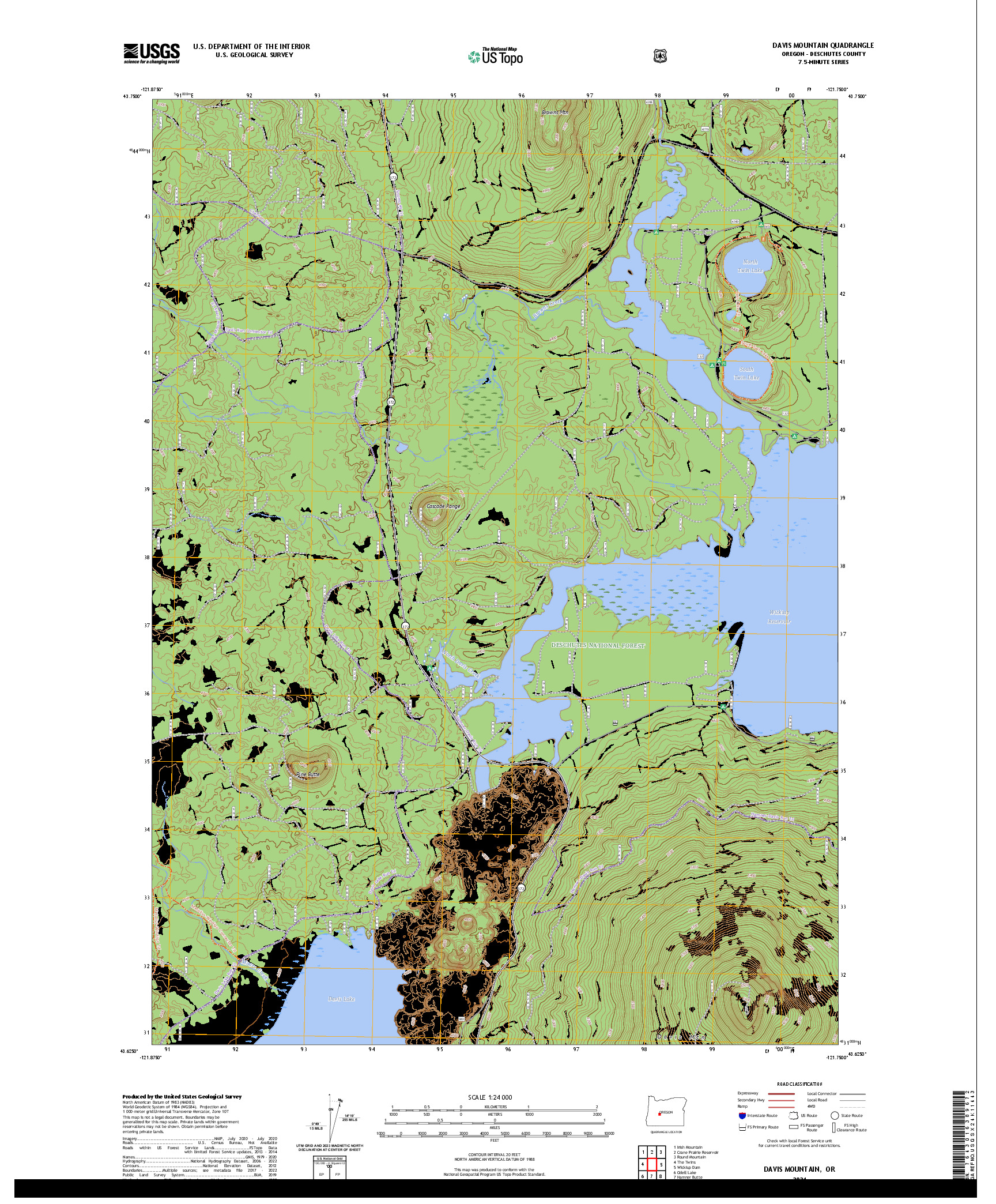 US TOPO 7.5-MINUTE MAP FOR DAVIS MOUNTAIN, OR