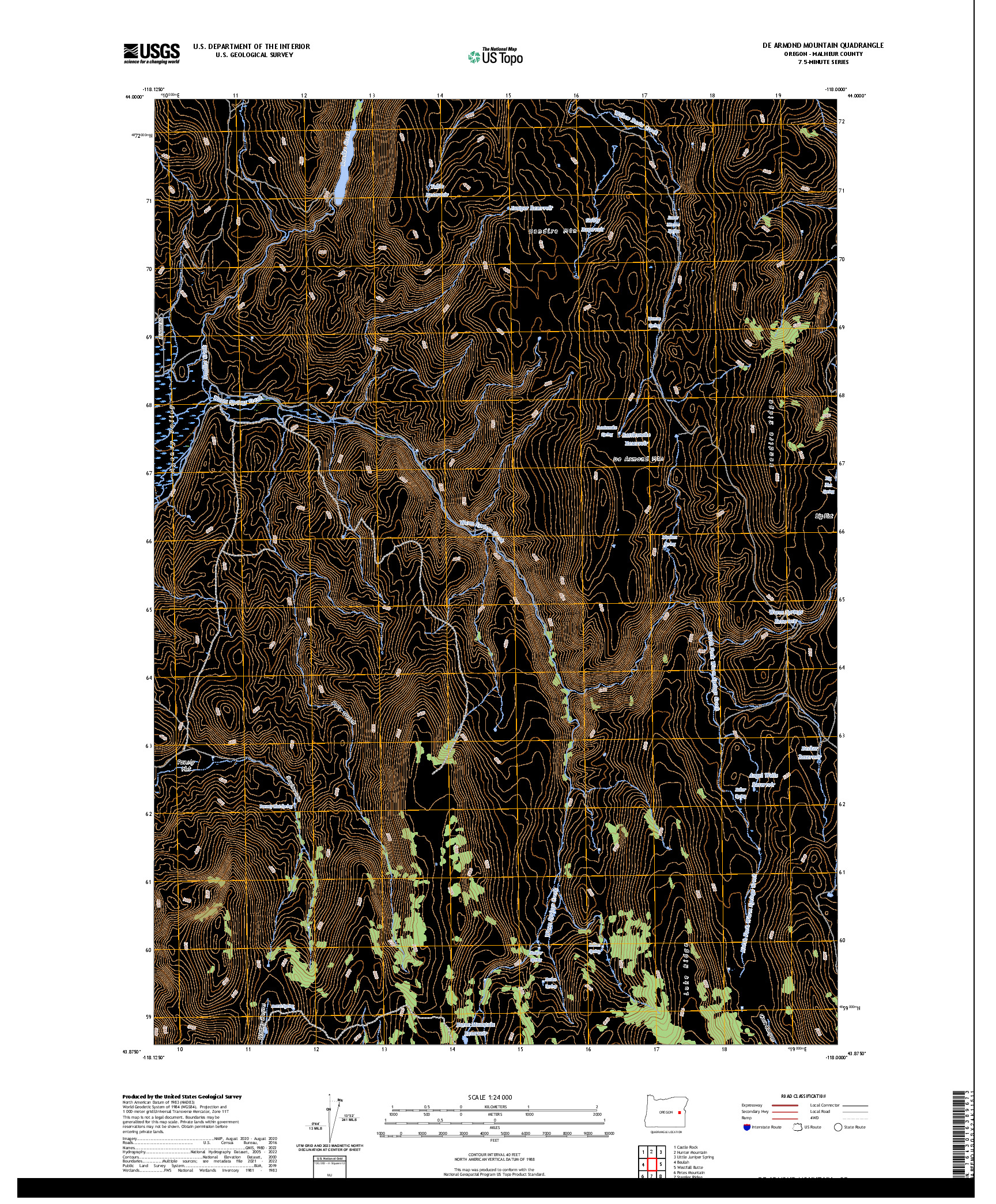 US TOPO 7.5-MINUTE MAP FOR DE ARMOND MOUNTAIN, OR