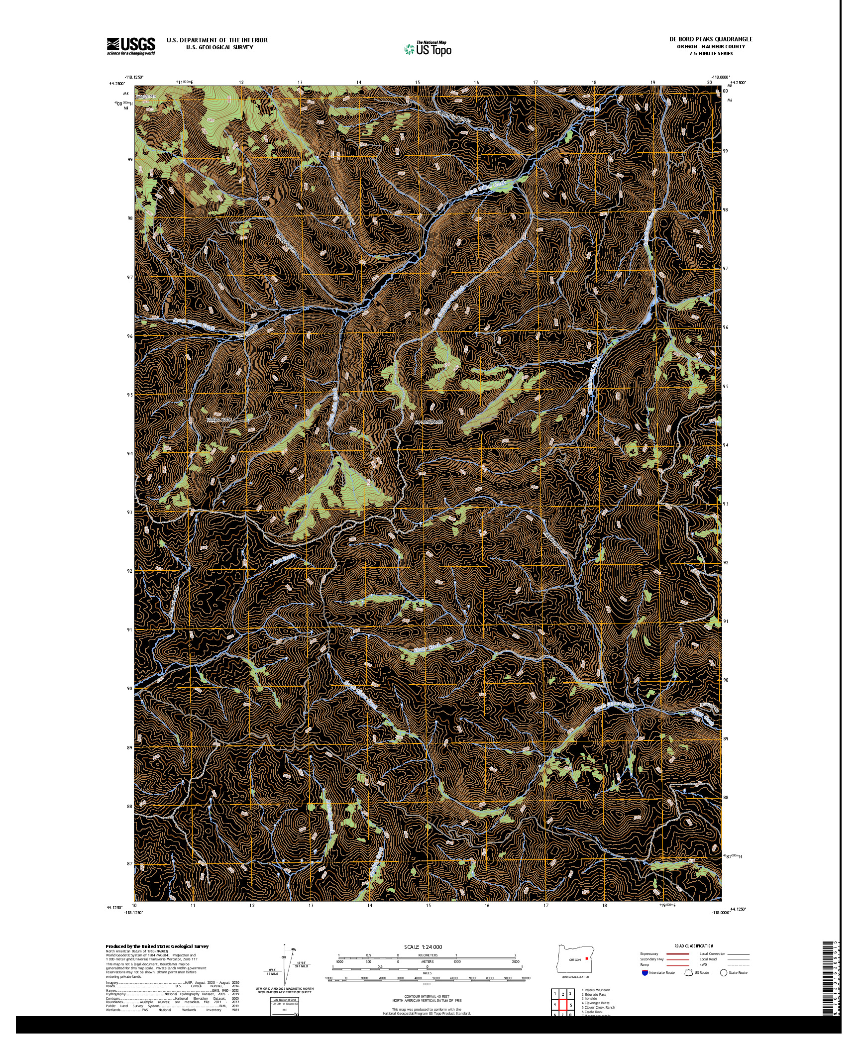 US TOPO 7.5-MINUTE MAP FOR DE BORD PEAKS, OR