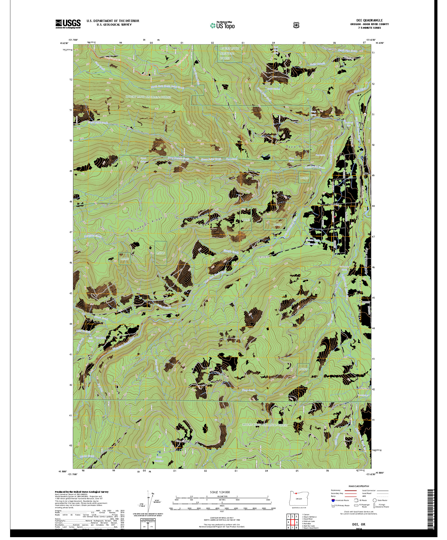 US TOPO 7.5-MINUTE MAP FOR DEE, OR