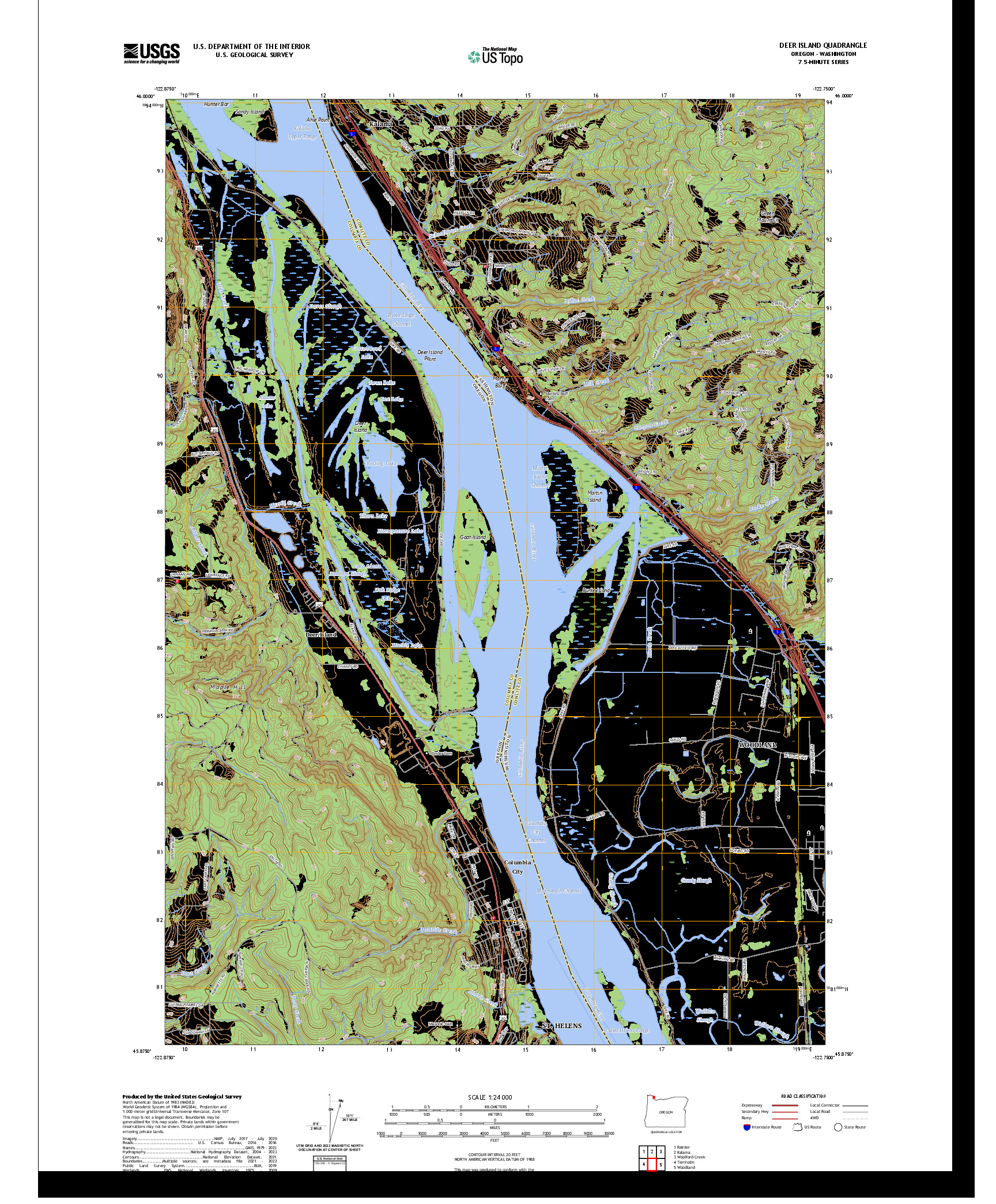 US TOPO 7.5-MINUTE MAP FOR DEER ISLAND, OR,WA