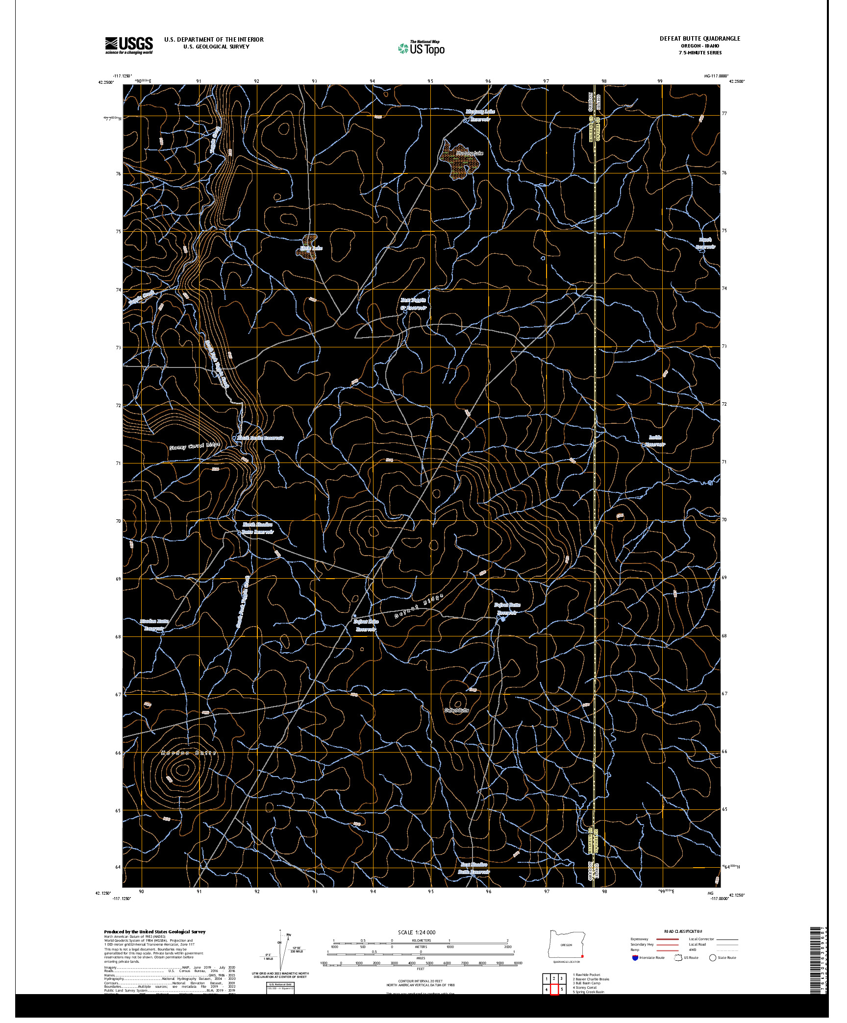 US TOPO 7.5-MINUTE MAP FOR DEFEAT BUTTE, OR,ID