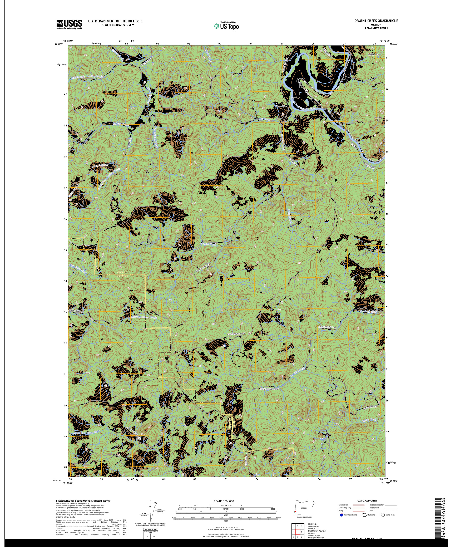 US TOPO 7.5-MINUTE MAP FOR DEMENT CREEK, OR