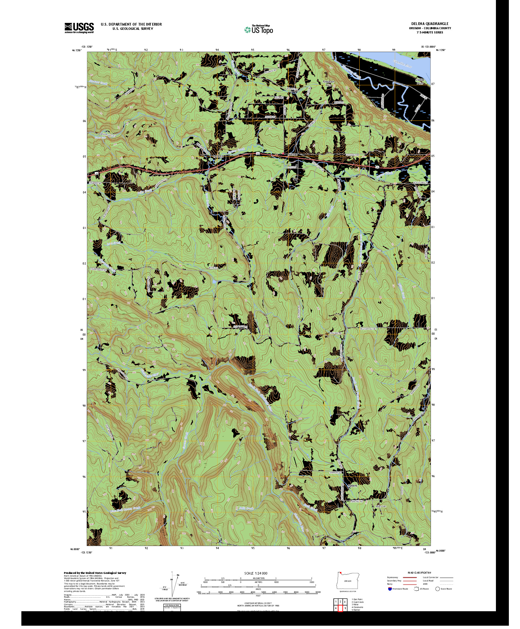 US TOPO 7.5-MINUTE MAP FOR DELENA, OR