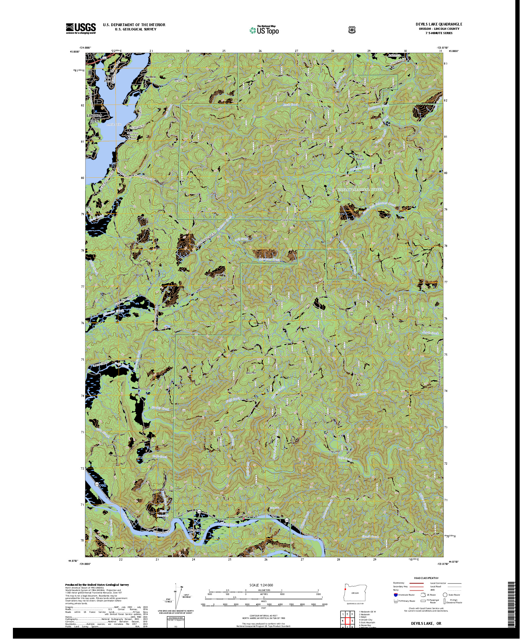 US TOPO 7.5-MINUTE MAP FOR DEVILS LAKE, OR