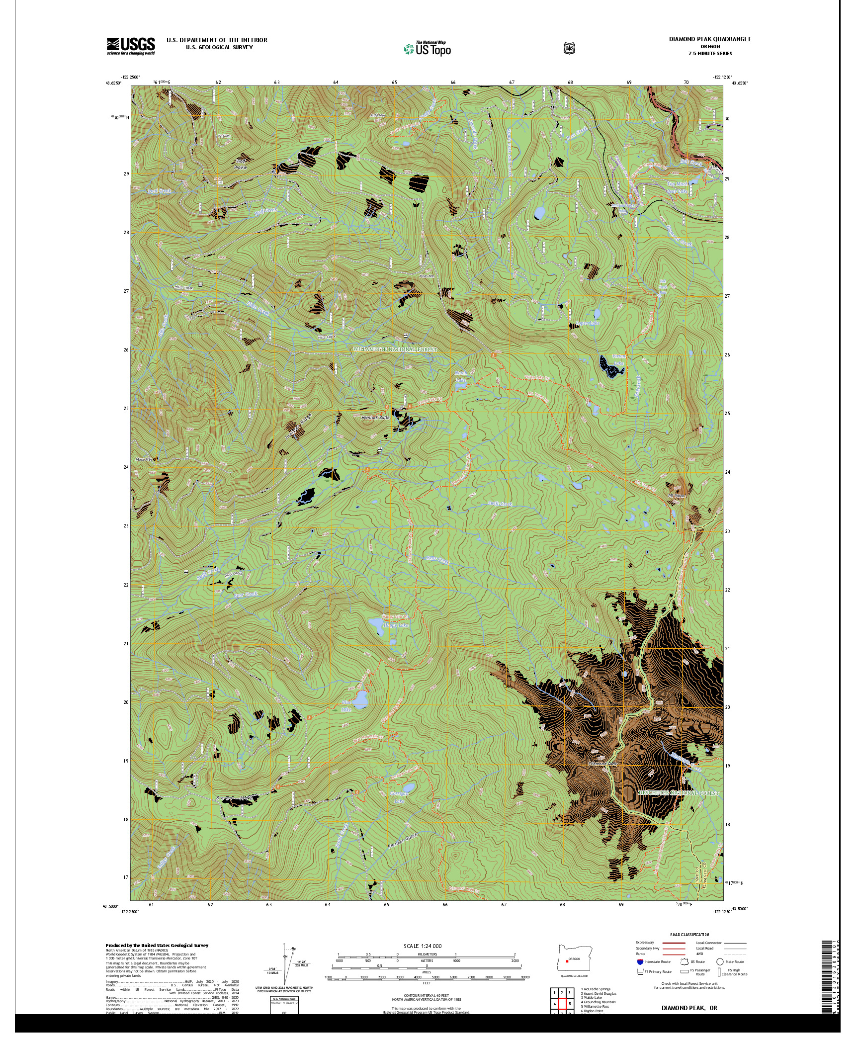 US TOPO 7.5-MINUTE MAP FOR DIAMOND PEAK, OR