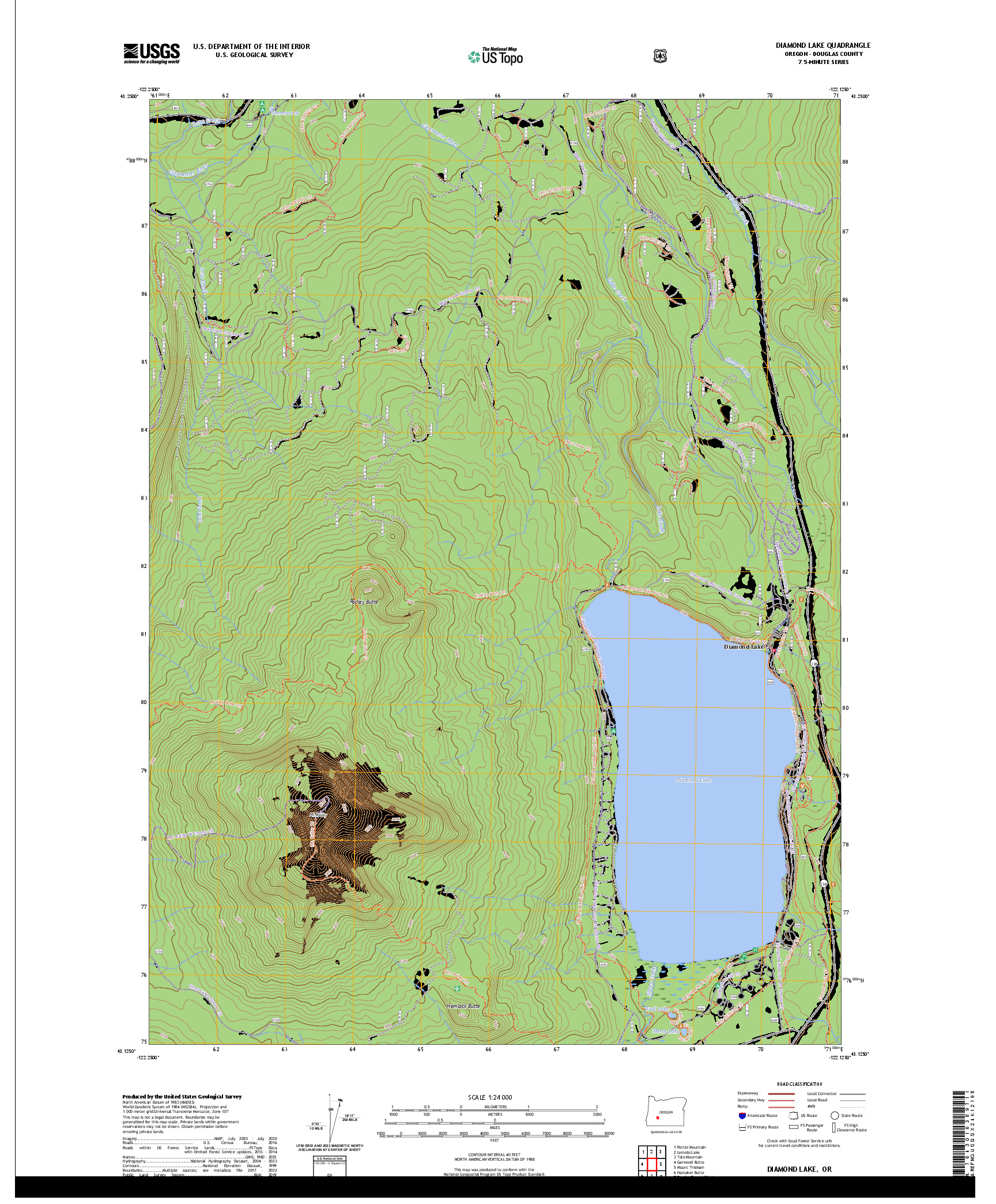 US TOPO 7.5-MINUTE MAP FOR DIAMOND LAKE, OR
