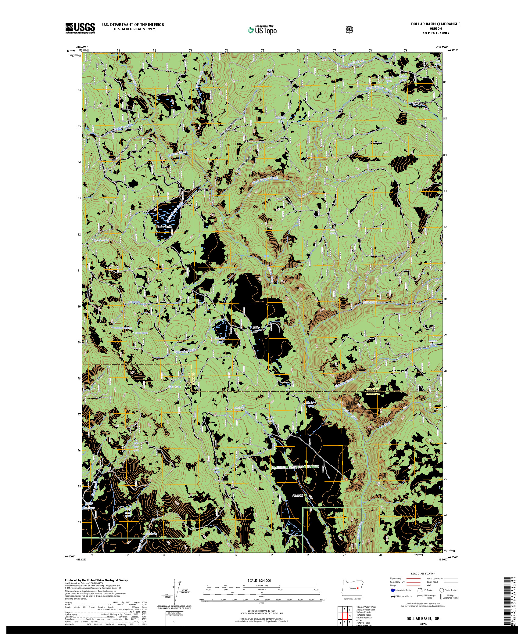US TOPO 7.5-MINUTE MAP FOR DOLLAR BASIN, OR