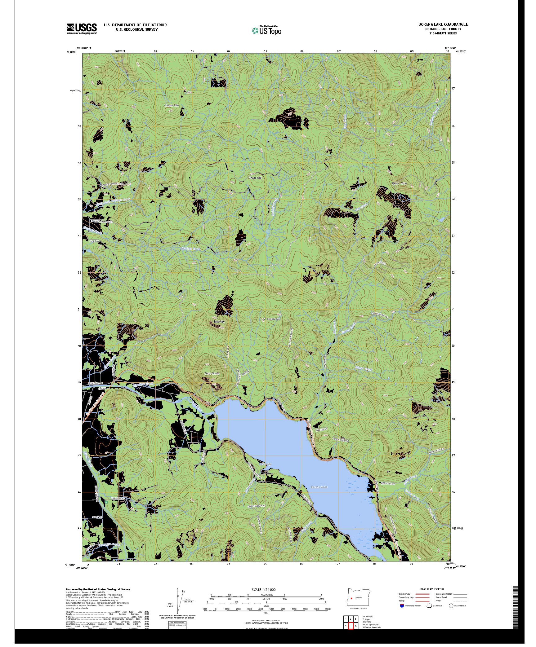US TOPO 7.5-MINUTE MAP FOR DORENA LAKE, OR