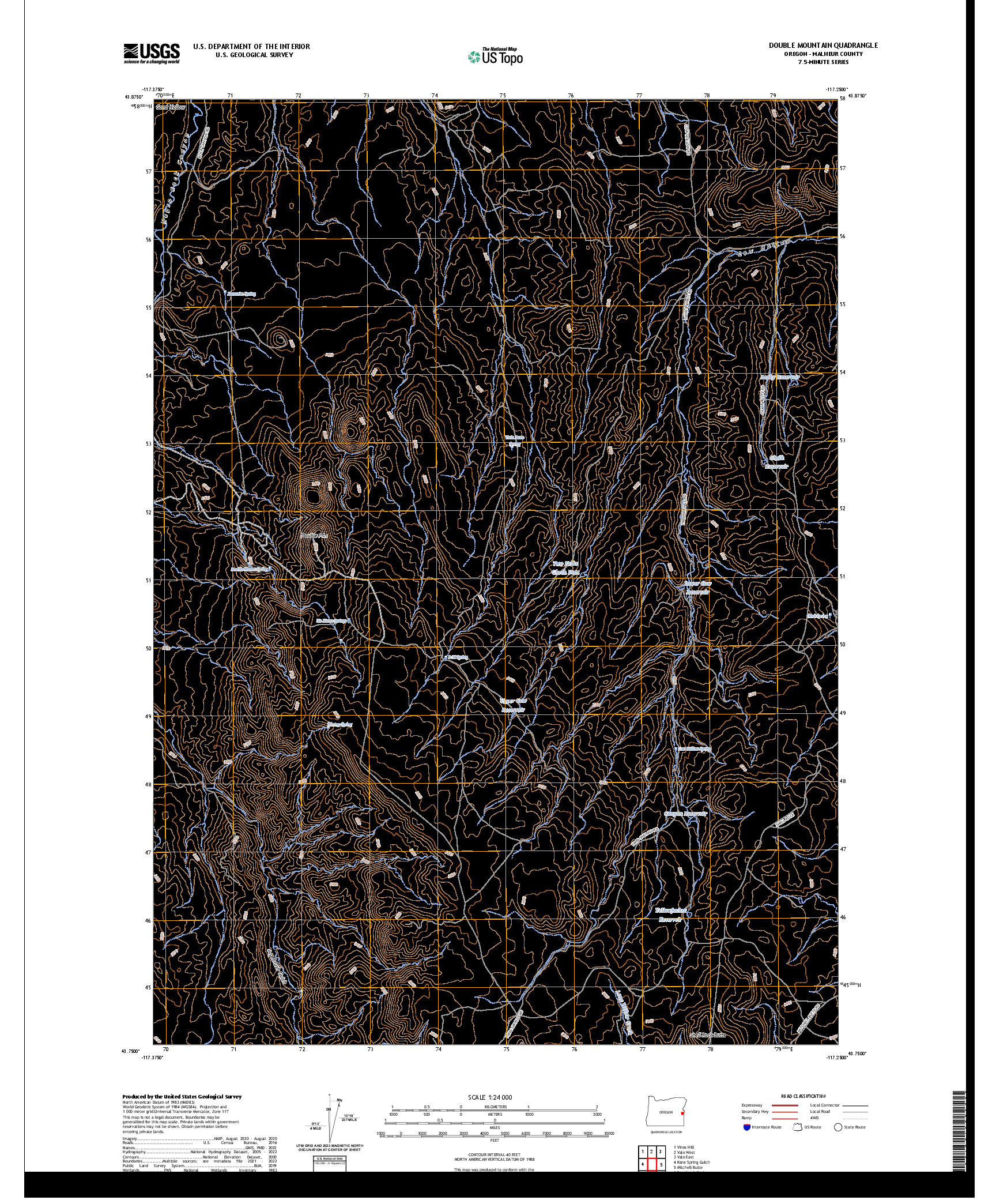 US TOPO 7.5-MINUTE MAP FOR DOUBLE MOUNTAIN, OR