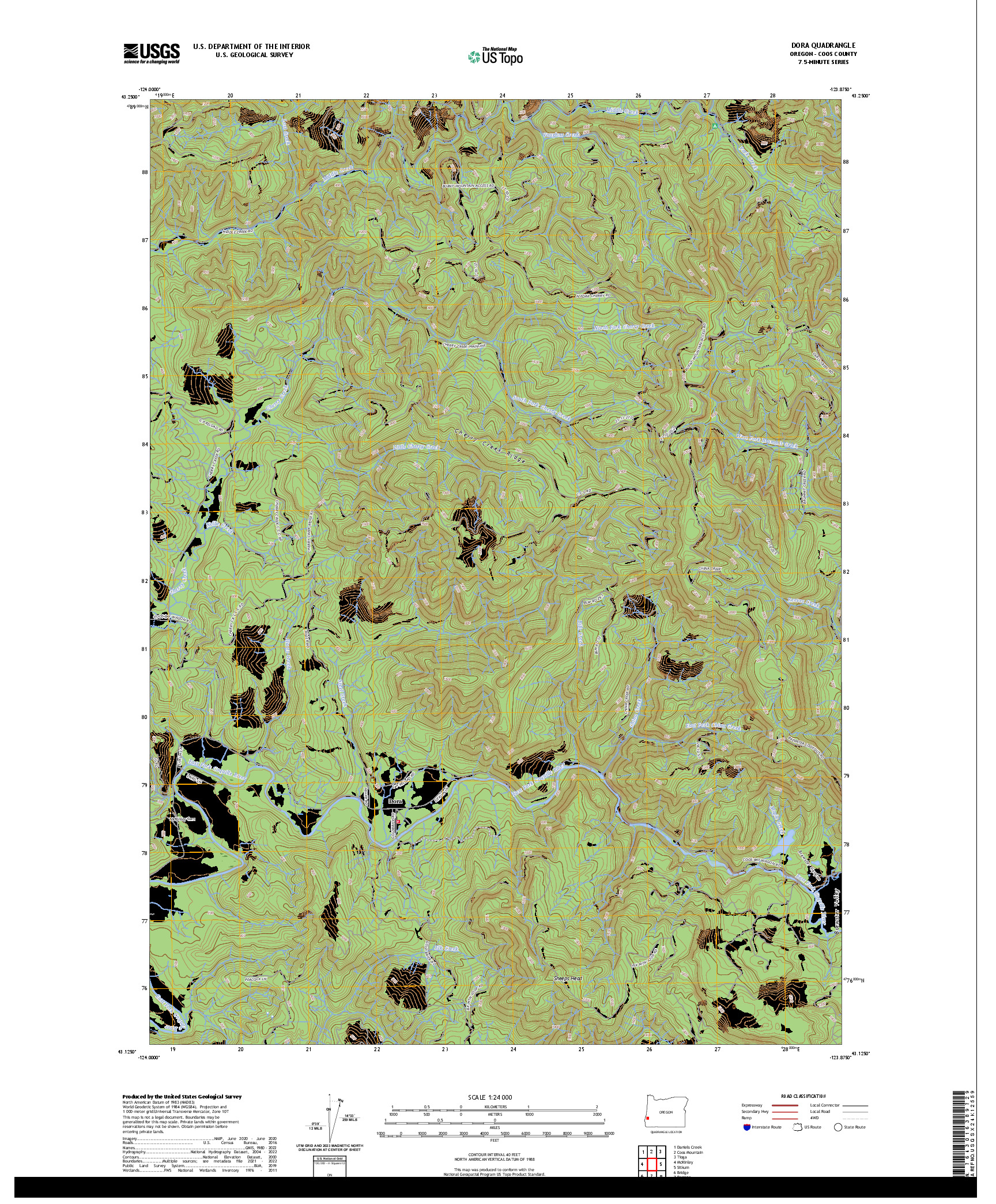 US TOPO 7.5-MINUTE MAP FOR DORA, OR