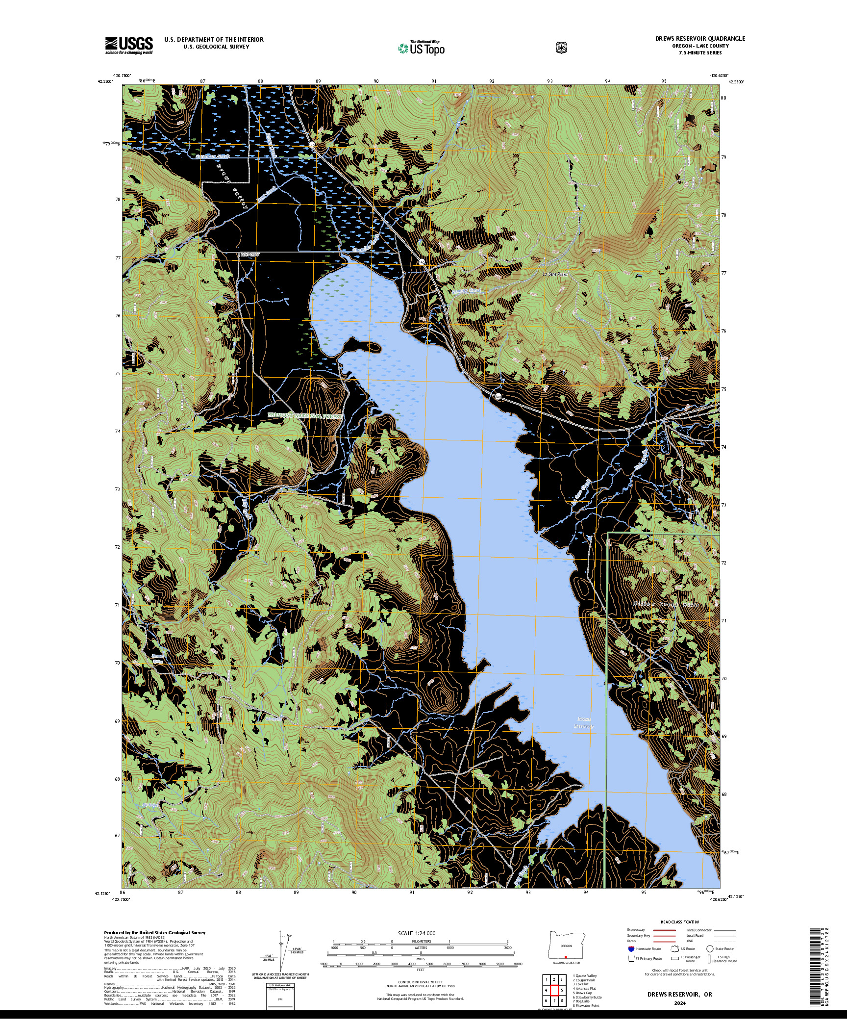 US TOPO 7.5-MINUTE MAP FOR DREWS RESERVOIR, OR