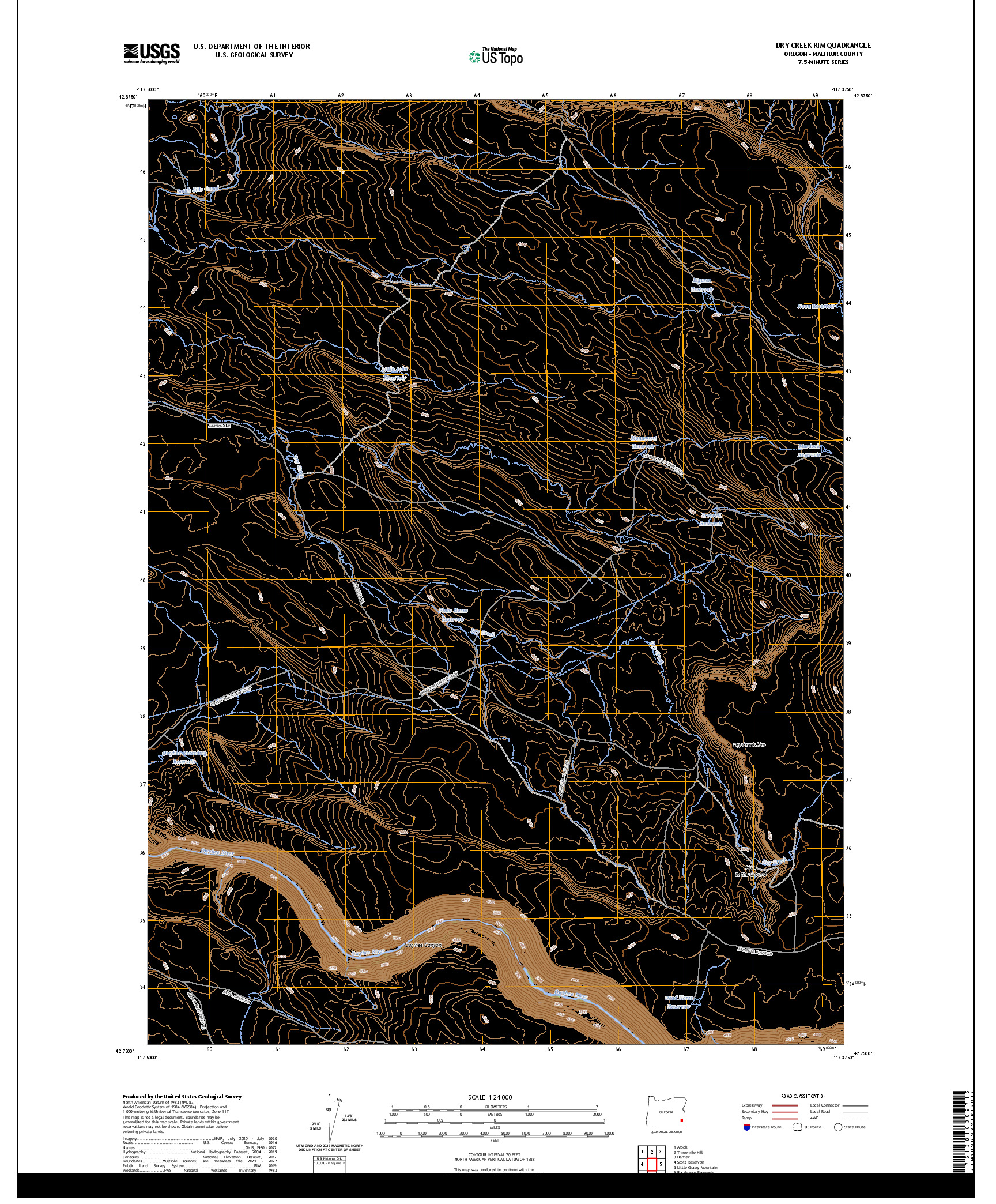 US TOPO 7.5-MINUTE MAP FOR DRY CREEK RIM, OR