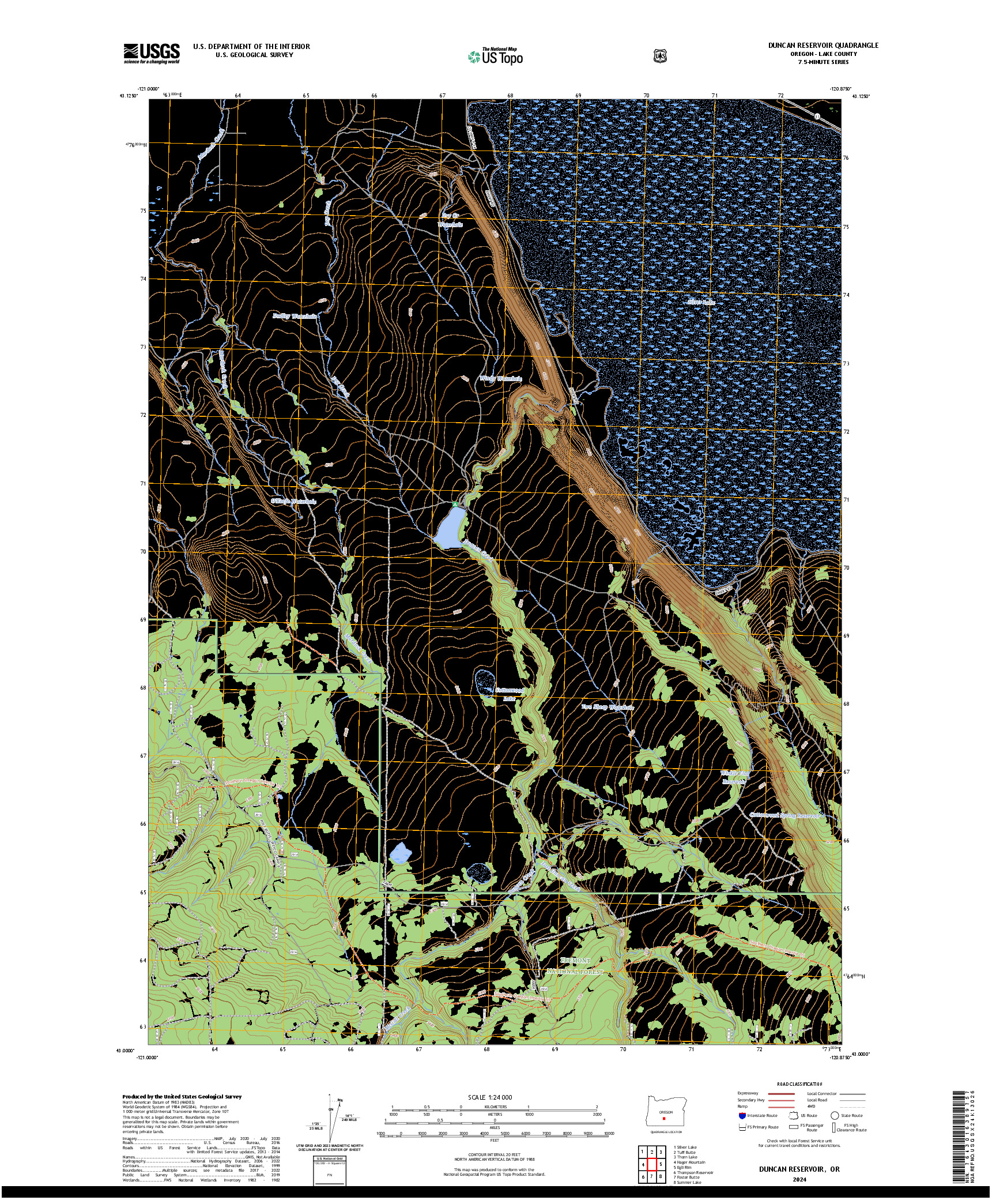 US TOPO 7.5-MINUTE MAP FOR DUNCAN RESERVOIR, OR