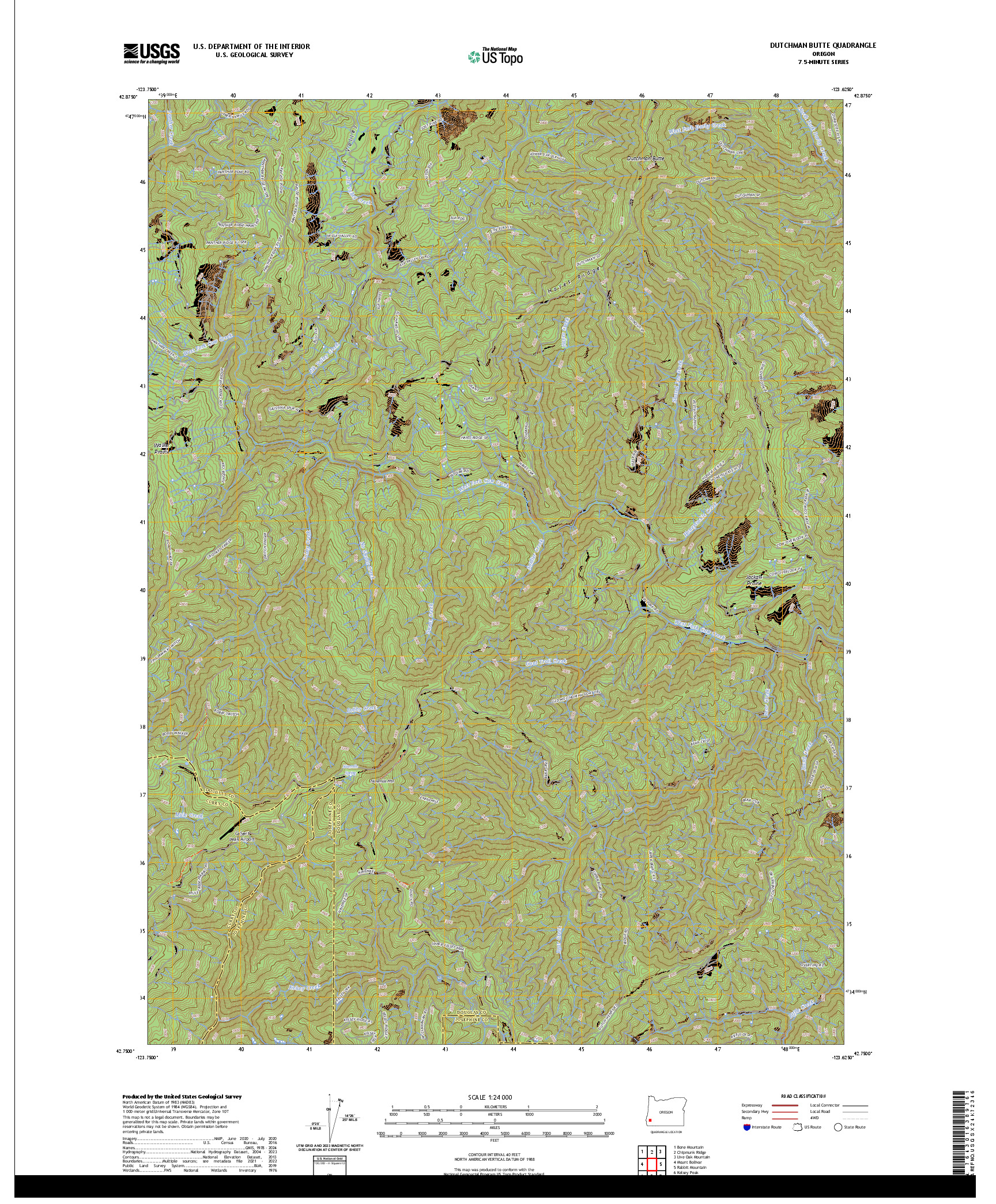 US TOPO 7.5-MINUTE MAP FOR DUTCHMAN BUTTE, OR