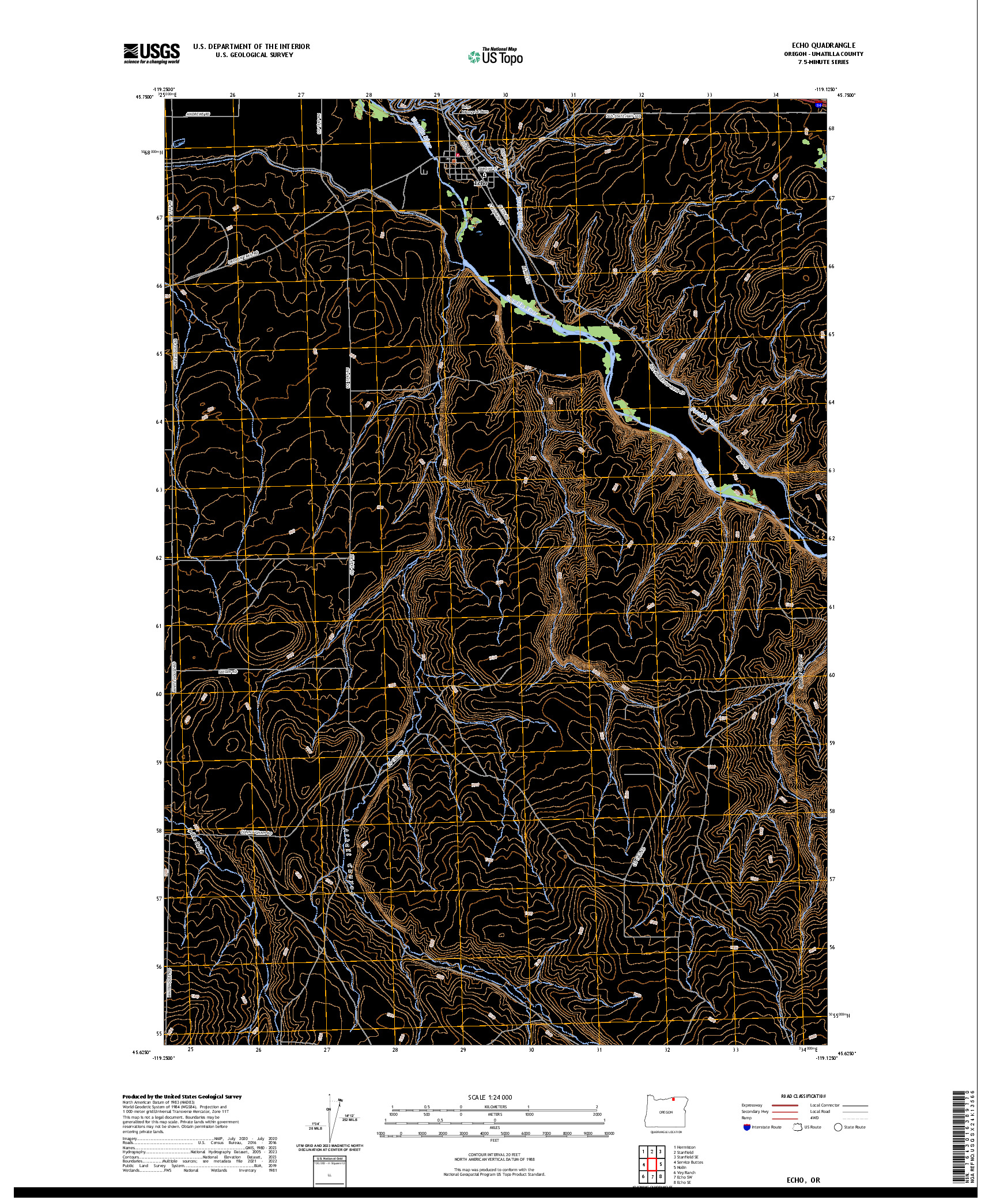 US TOPO 7.5-MINUTE MAP FOR ECHO, OR