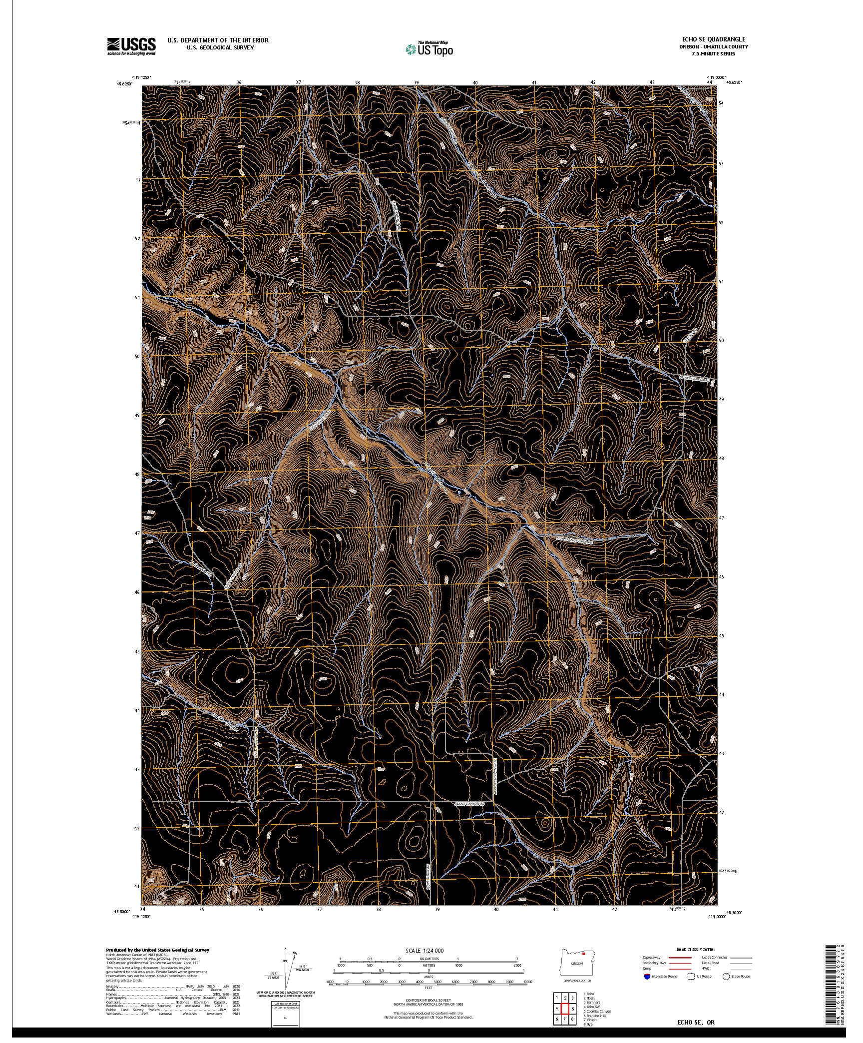 US TOPO 7.5-MINUTE MAP FOR ECHO SE, OR