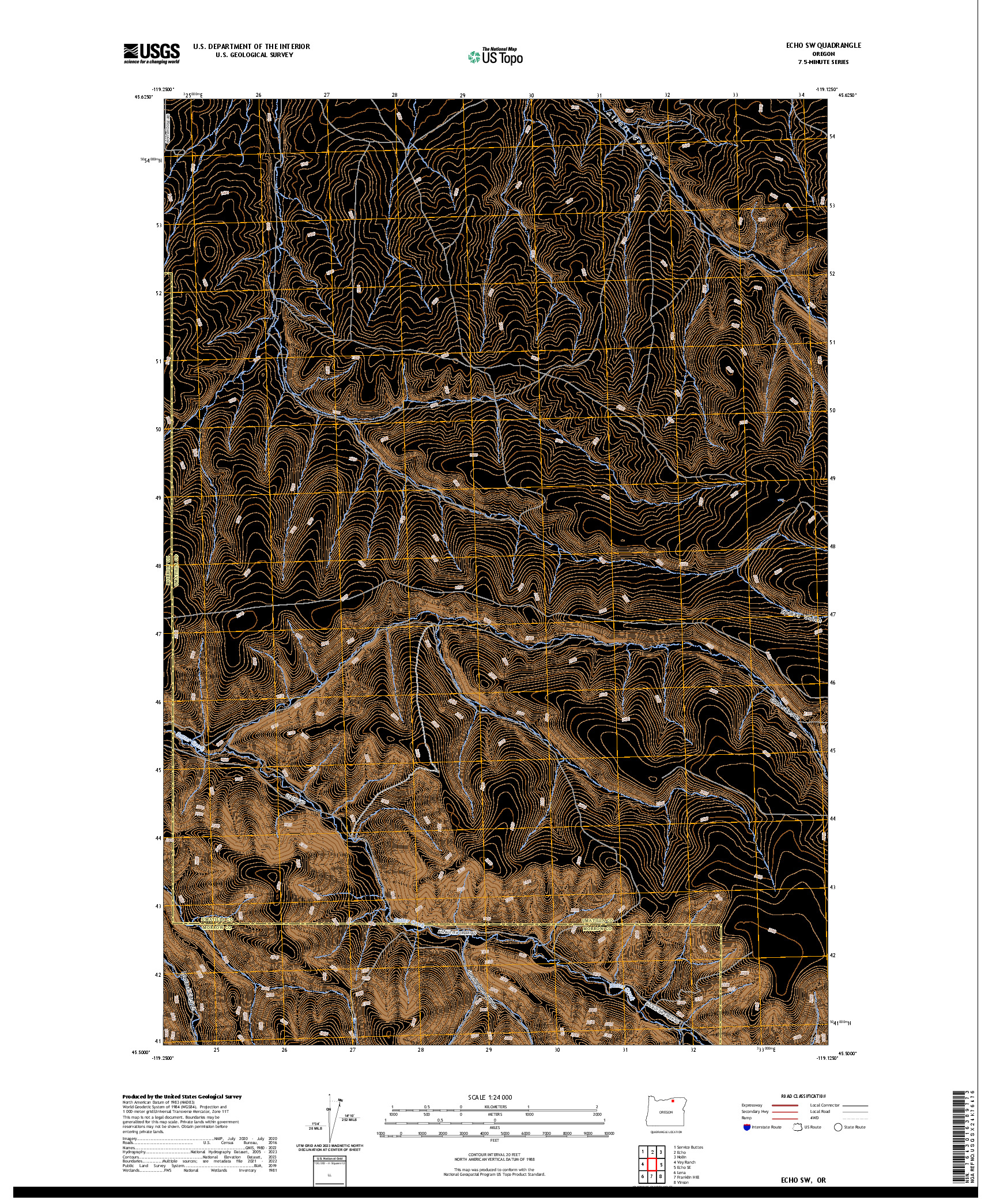 US TOPO 7.5-MINUTE MAP FOR ECHO SW, OR