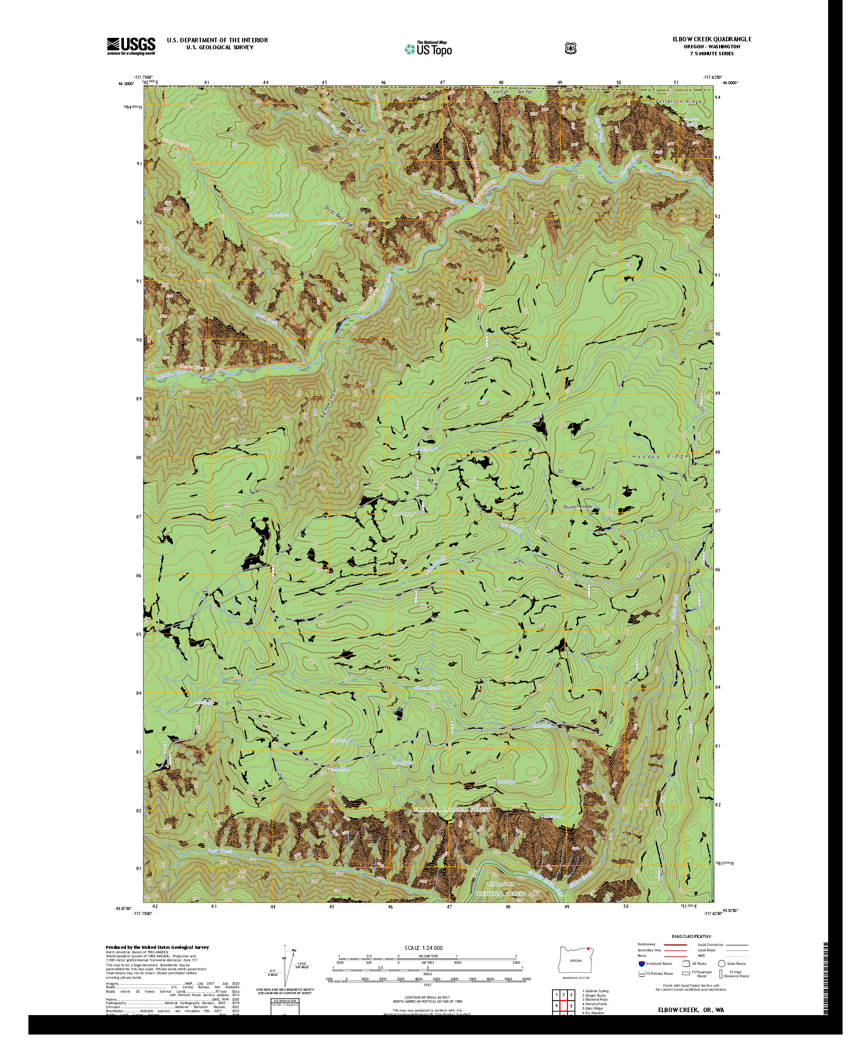 US TOPO 7.5-MINUTE MAP FOR ELBOW CREEK, OR,WA