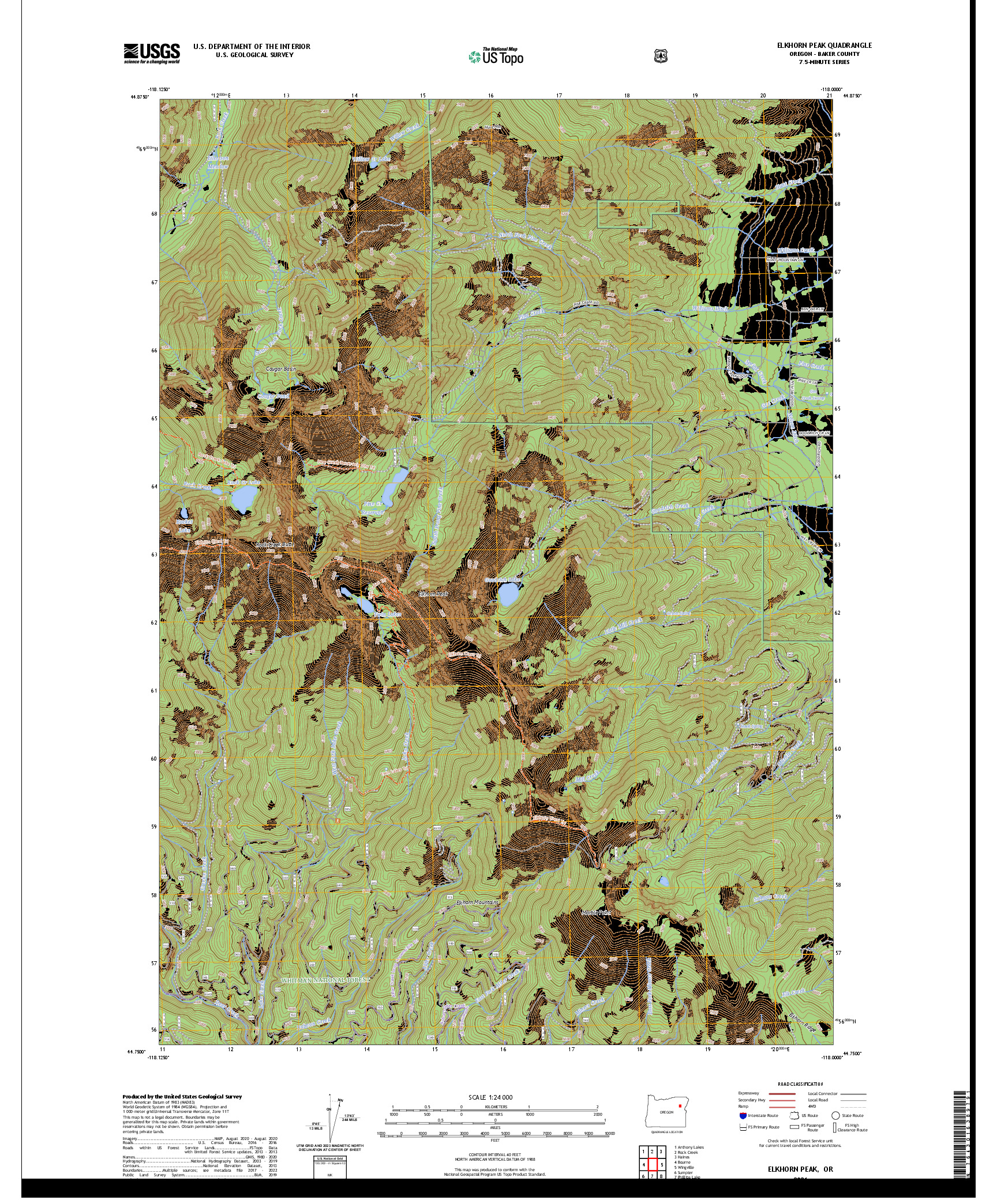 US TOPO 7.5-MINUTE MAP FOR ELKHORN PEAK, OR