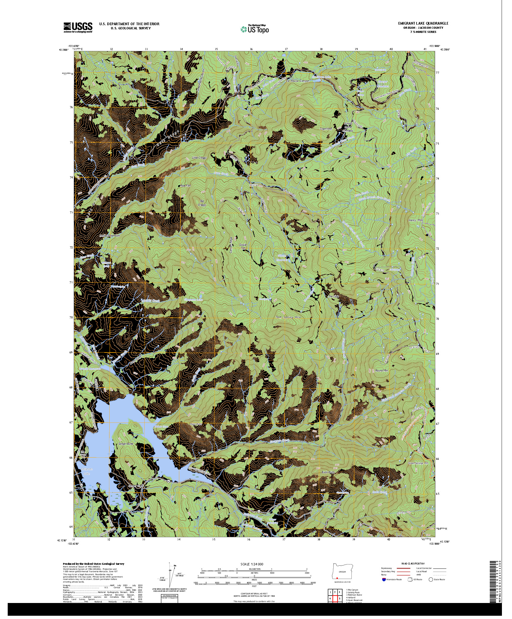 US TOPO 7.5-MINUTE MAP FOR EMIGRANT LAKE, OR