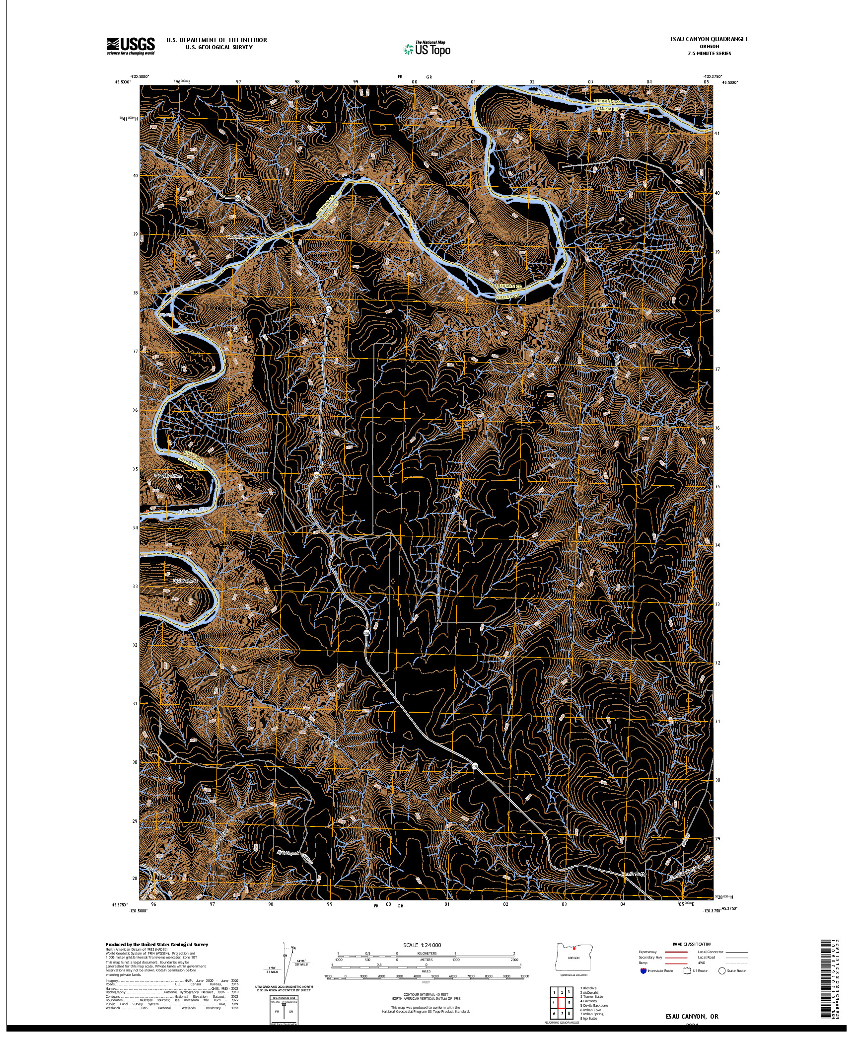 US TOPO 7.5-MINUTE MAP FOR ESAU CANYON, OR