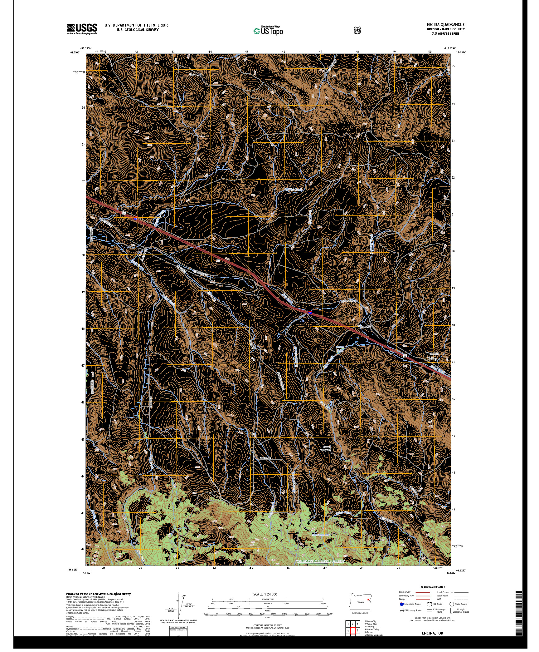 US TOPO 7.5-MINUTE MAP FOR ENCINA, OR