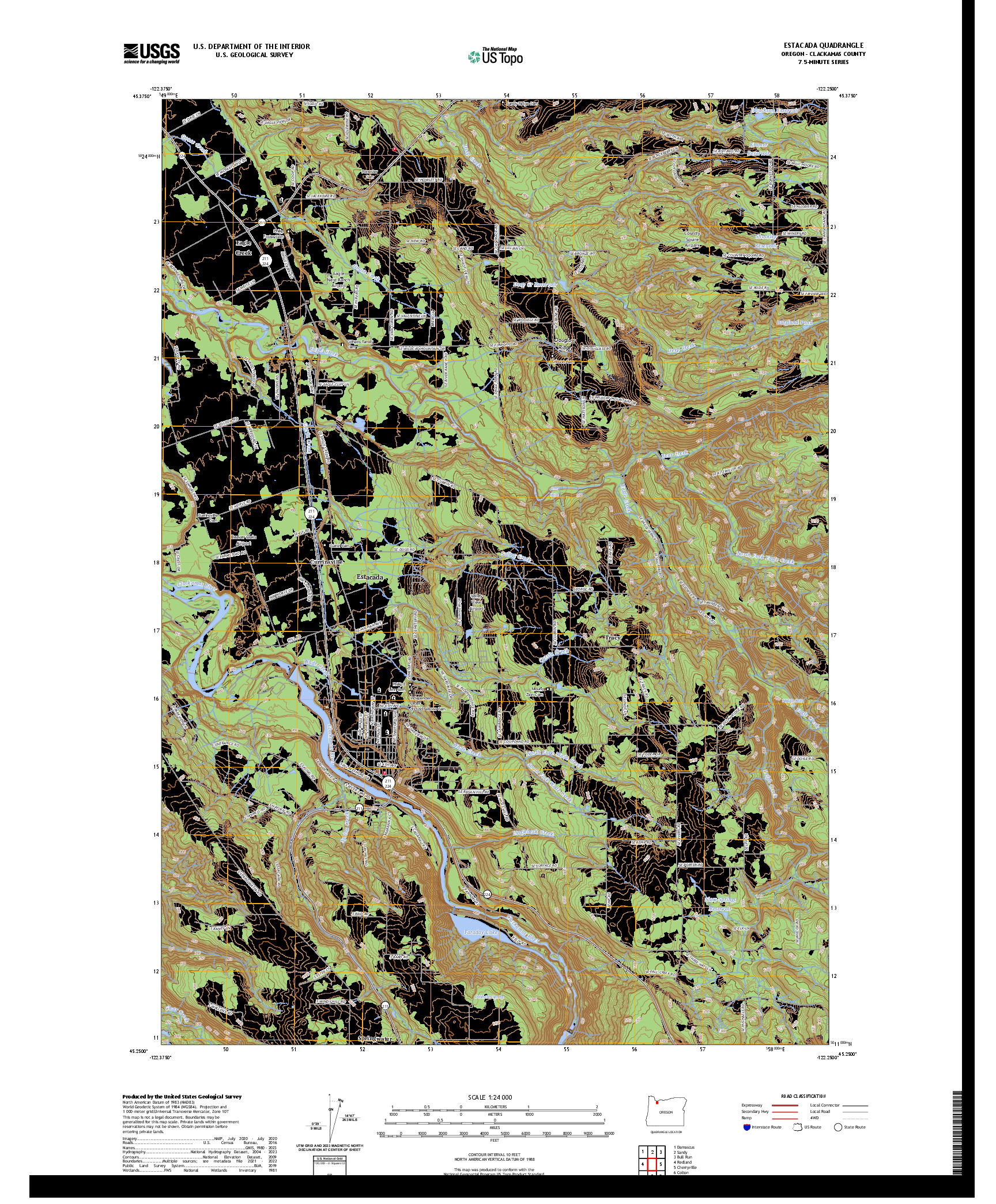 US TOPO 7.5-MINUTE MAP FOR ESTACADA, OR