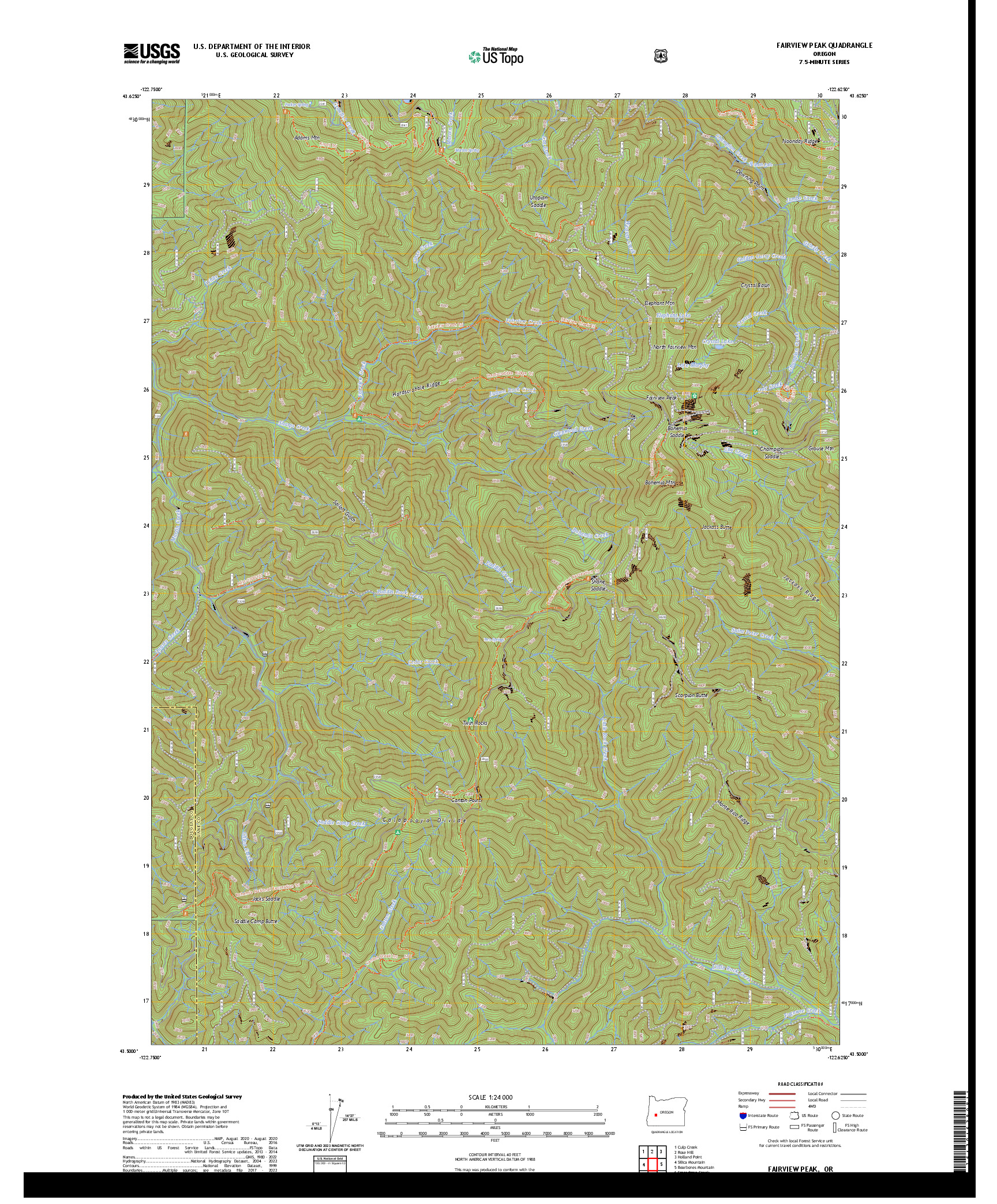 US TOPO 7.5-MINUTE MAP FOR FAIRVIEW PEAK, OR