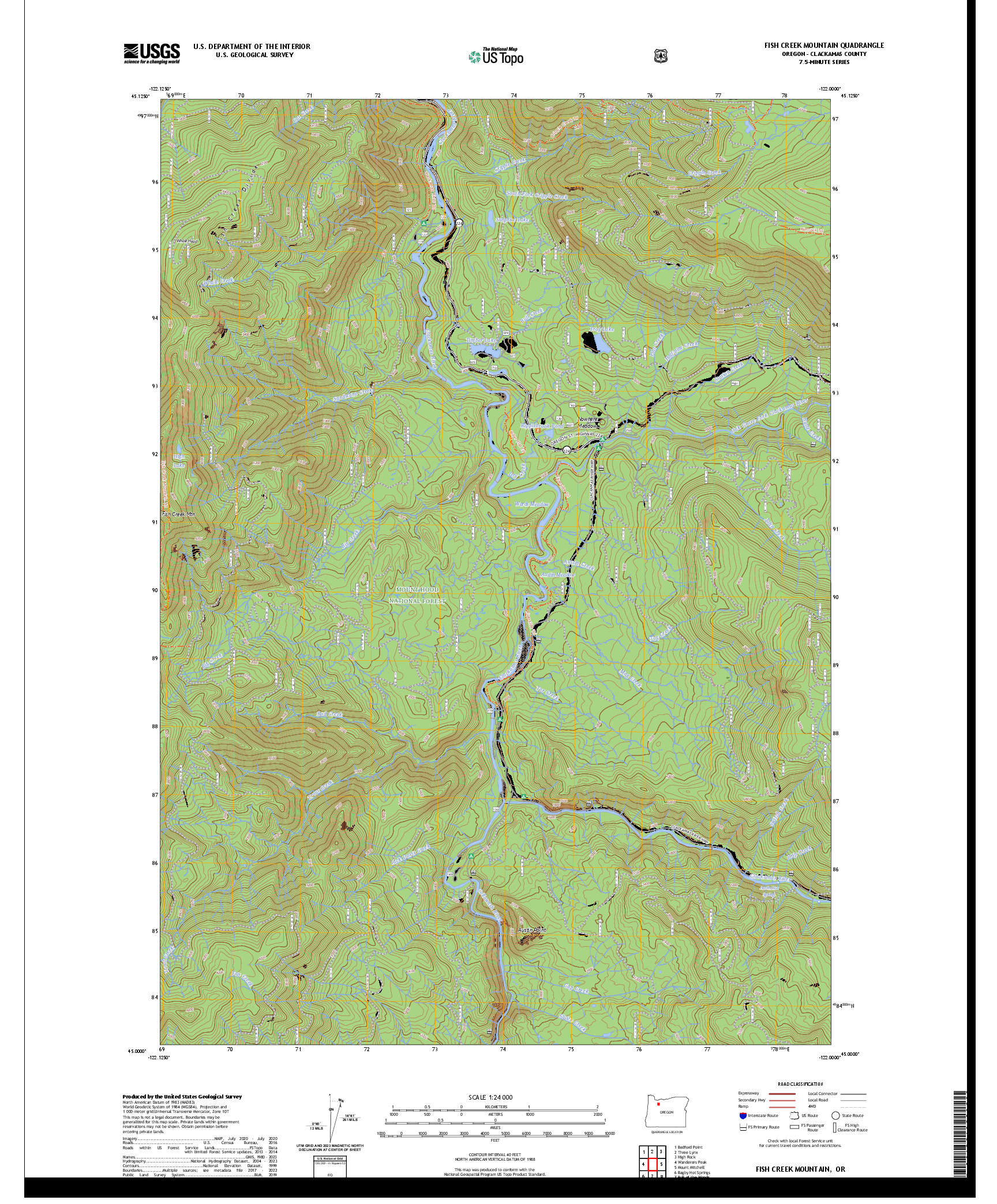 US TOPO 7.5-MINUTE MAP FOR FISH CREEK MOUNTAIN, OR