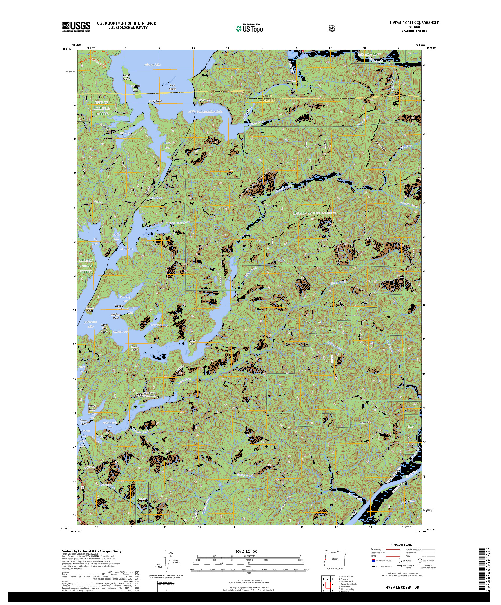 US TOPO 7.5-MINUTE MAP FOR FIVEMILE CREEK, OR
