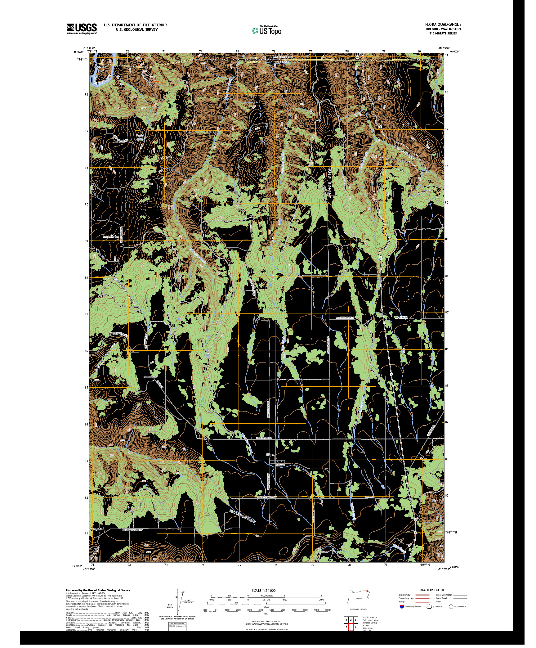 US TOPO 7.5-MINUTE MAP FOR FLORA, OR,WA