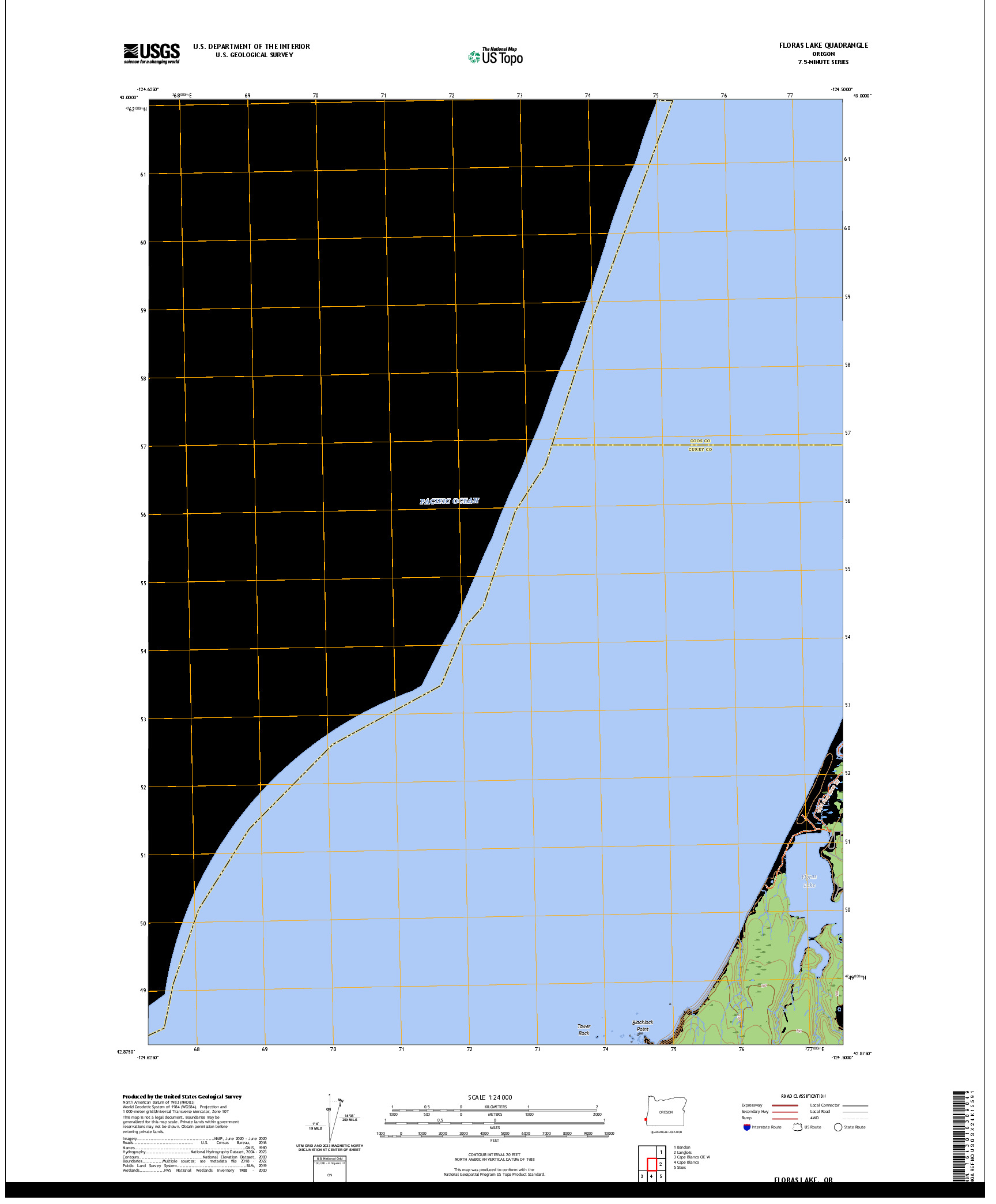US TOPO 7.5-MINUTE MAP FOR FLORAS LAKE, OR