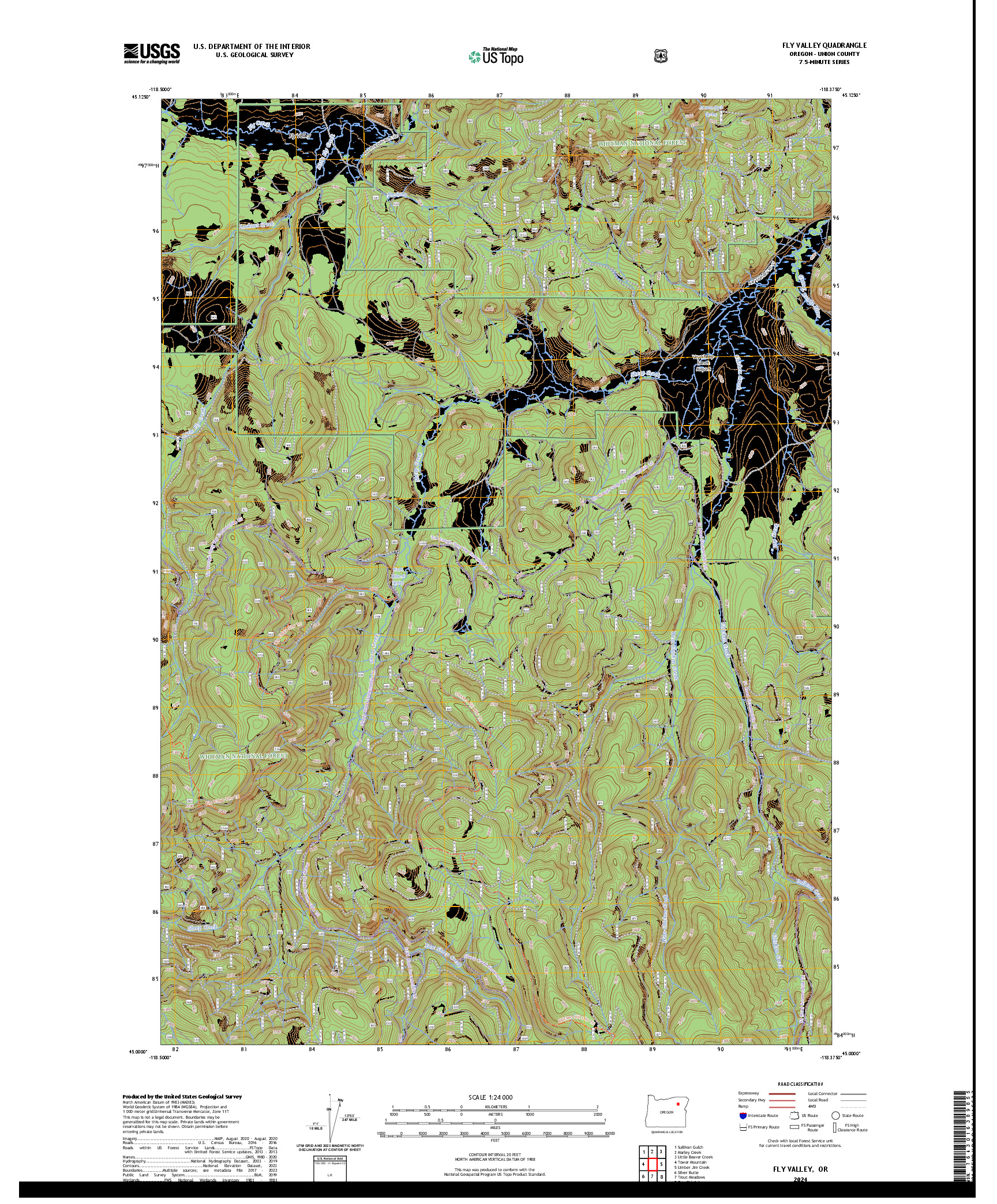 US TOPO 7.5-MINUTE MAP FOR FLY VALLEY, OR