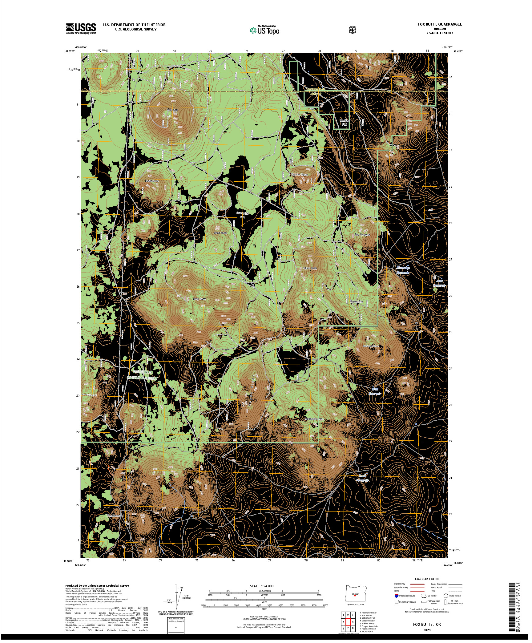 US TOPO 7.5-MINUTE MAP FOR FOX BUTTE, OR