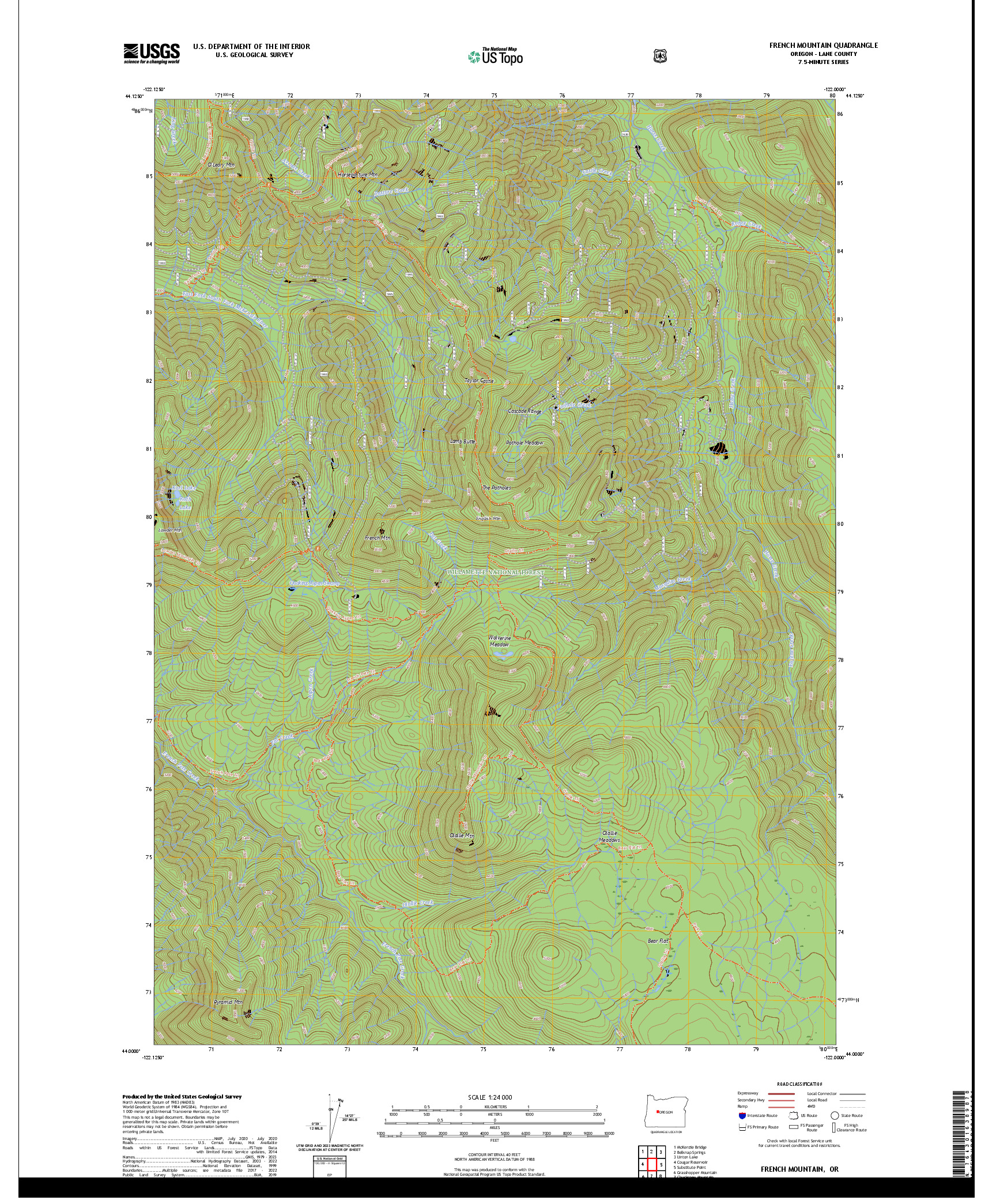 US TOPO 7.5-MINUTE MAP FOR FRENCH MOUNTAIN, OR