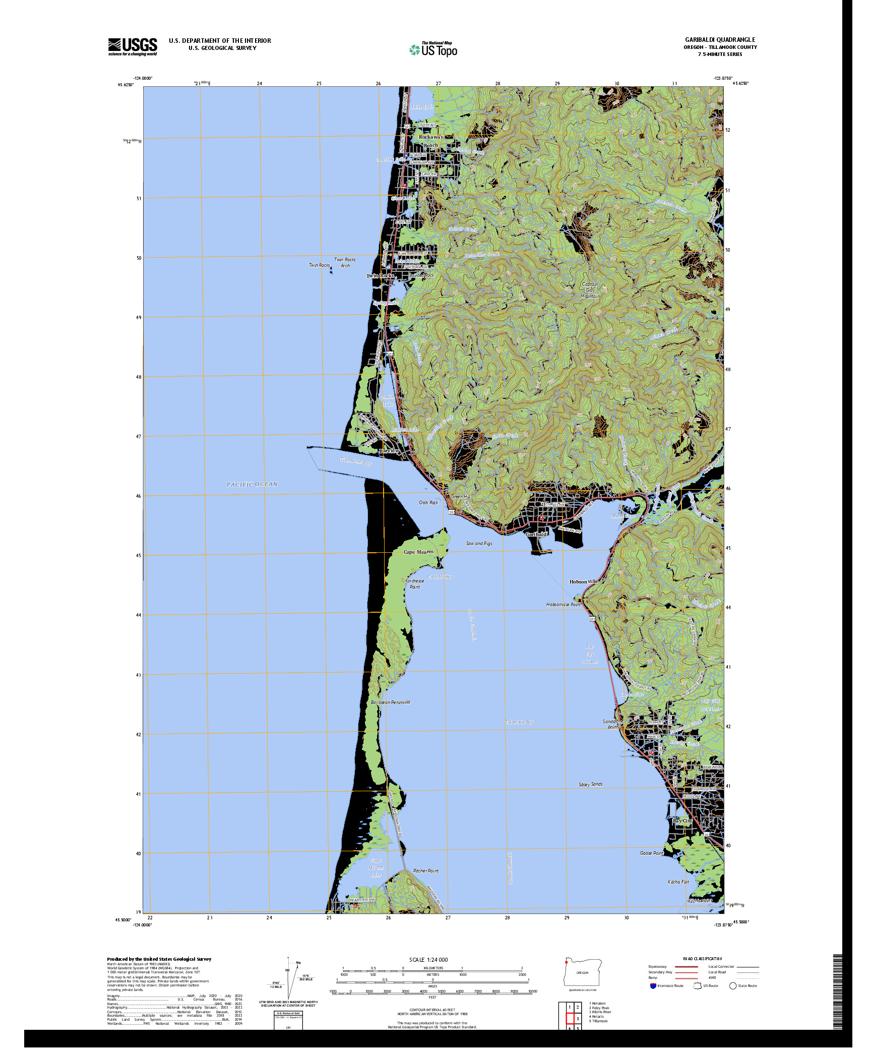 US TOPO 7.5-MINUTE MAP FOR GARIBALDI, OR
