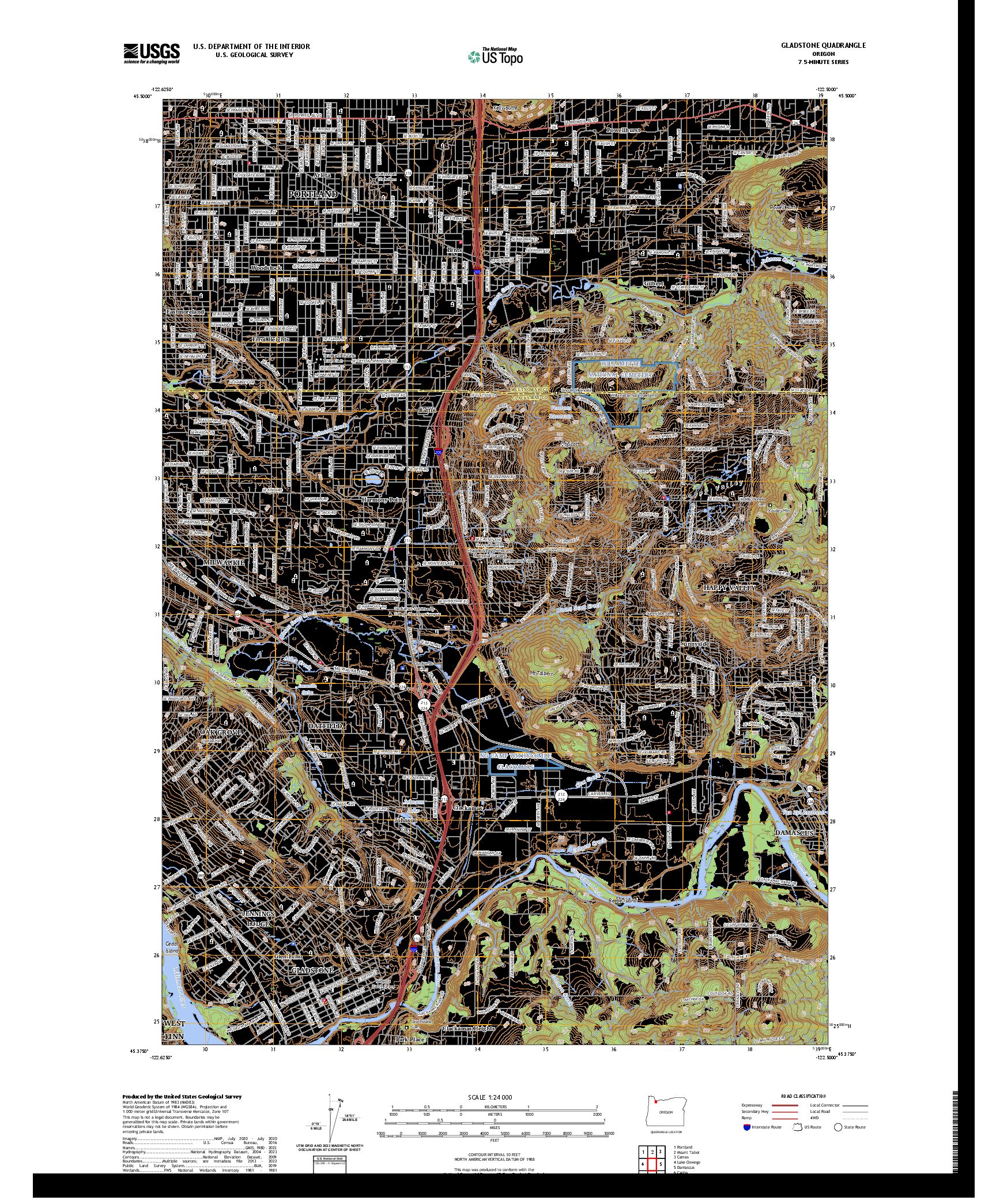 US TOPO 7.5-MINUTE MAP FOR GLADSTONE, OR