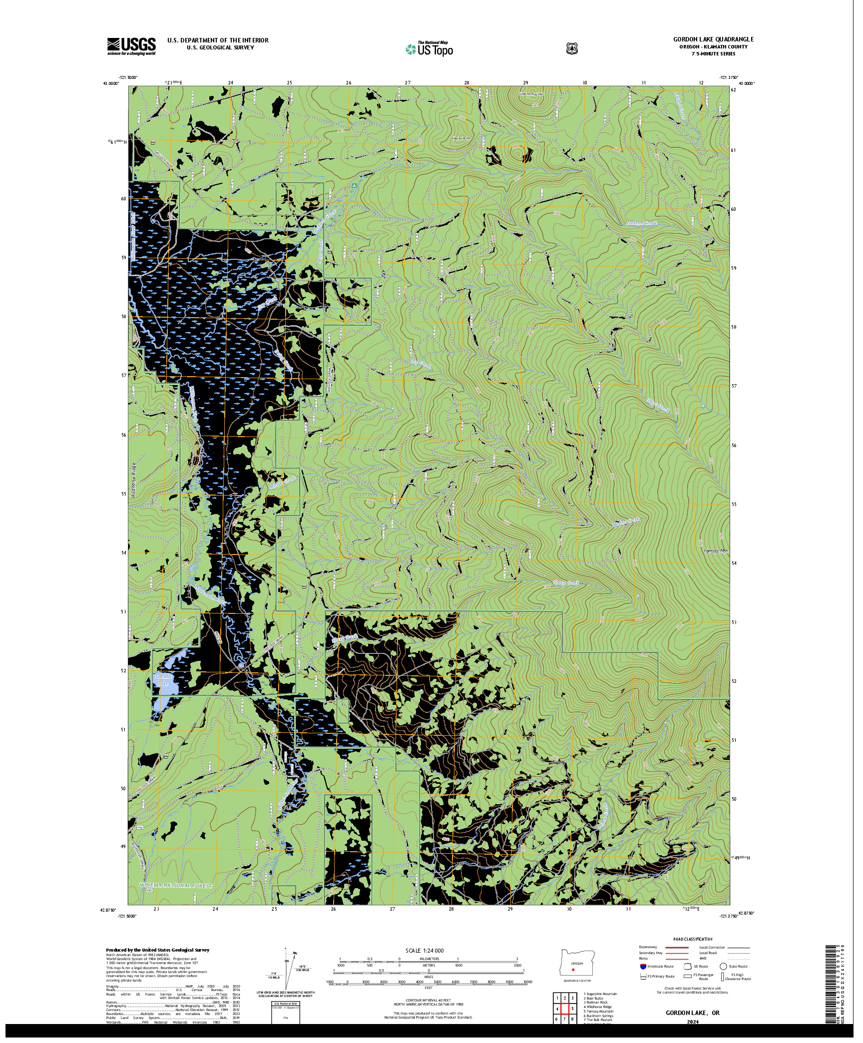 US TOPO 7.5-MINUTE MAP FOR GORDON LAKE, OR