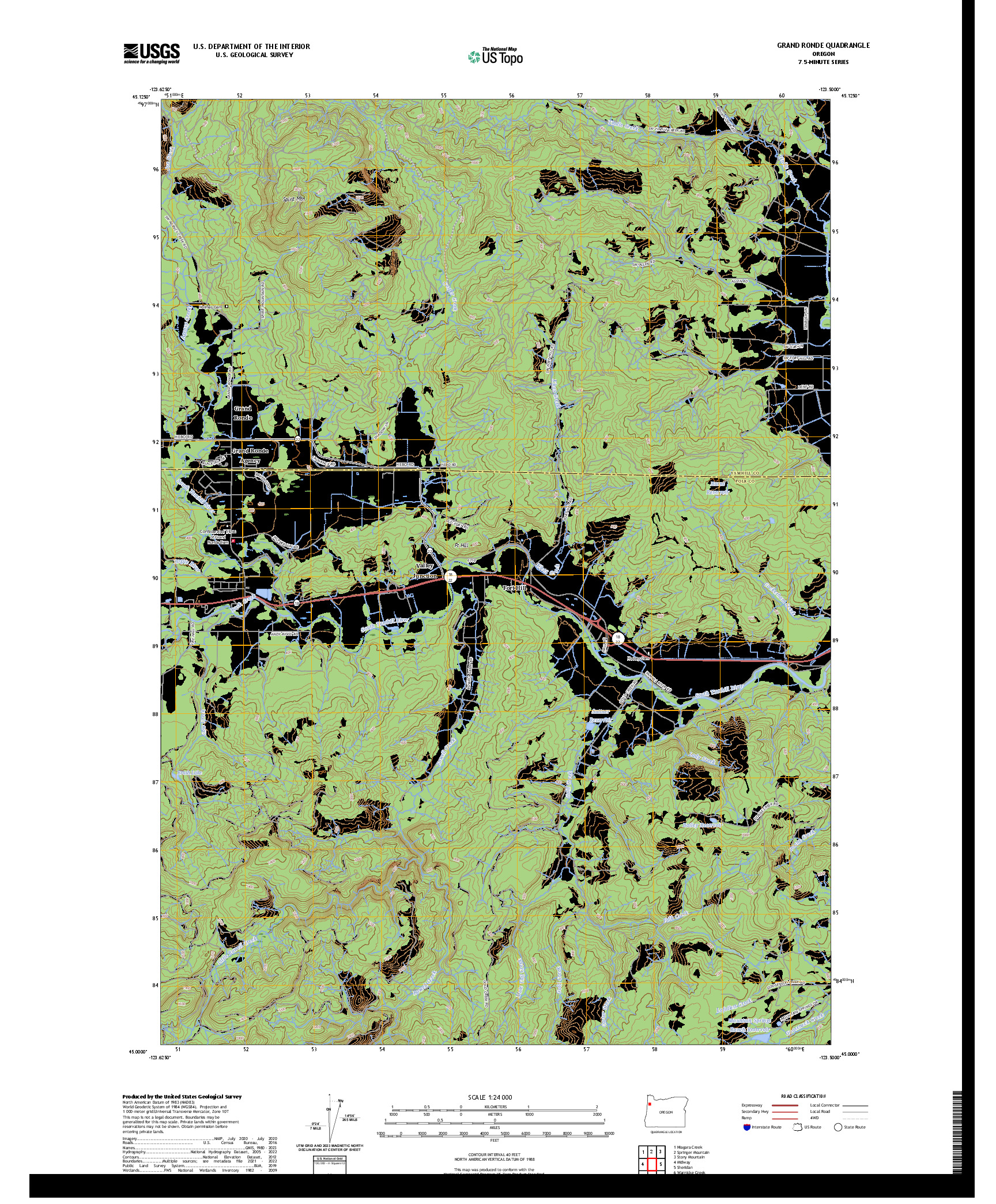 US TOPO 7.5-MINUTE MAP FOR GRAND RONDE, OR
