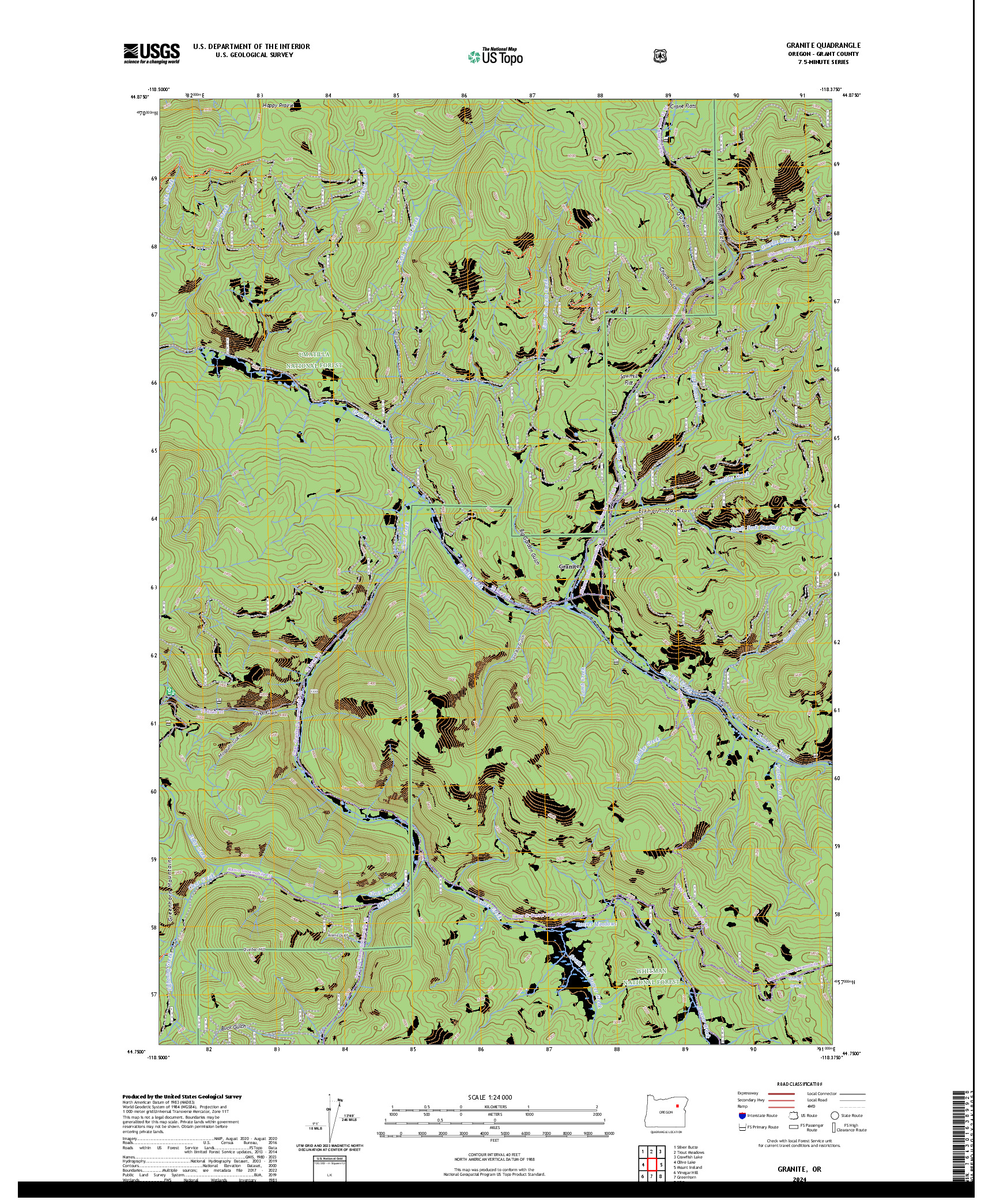 US TOPO 7.5-MINUTE MAP FOR GRANITE, OR