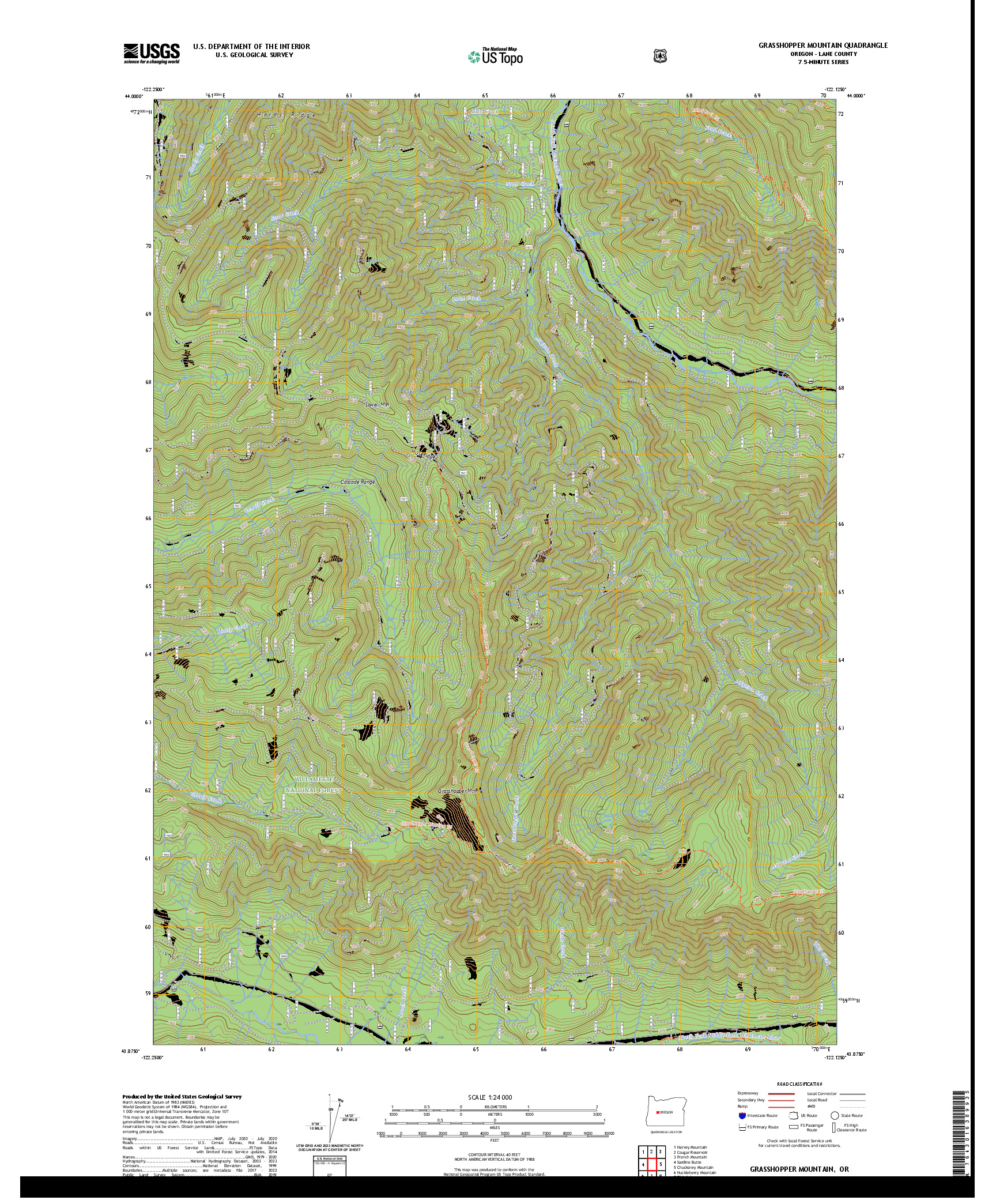 US TOPO 7.5-MINUTE MAP FOR GRASSHOPPER MOUNTAIN, OR