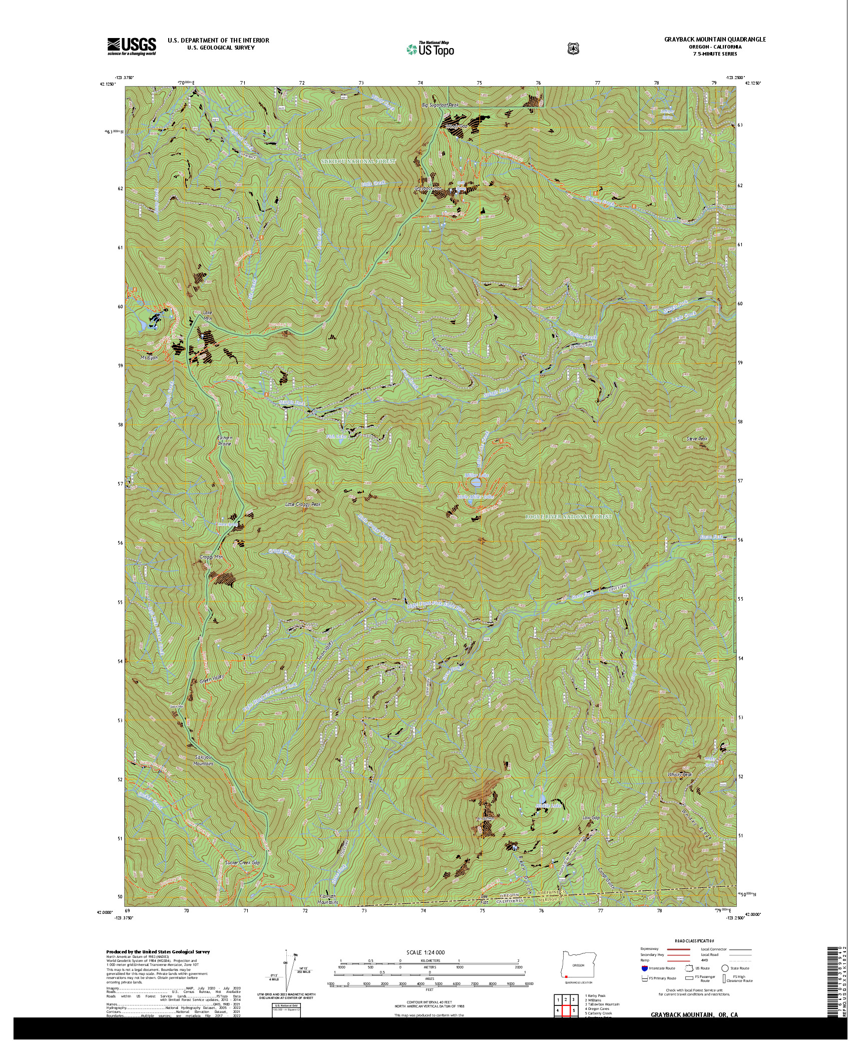 US TOPO 7.5-MINUTE MAP FOR GRAYBACK MOUNTAIN, OR,CA