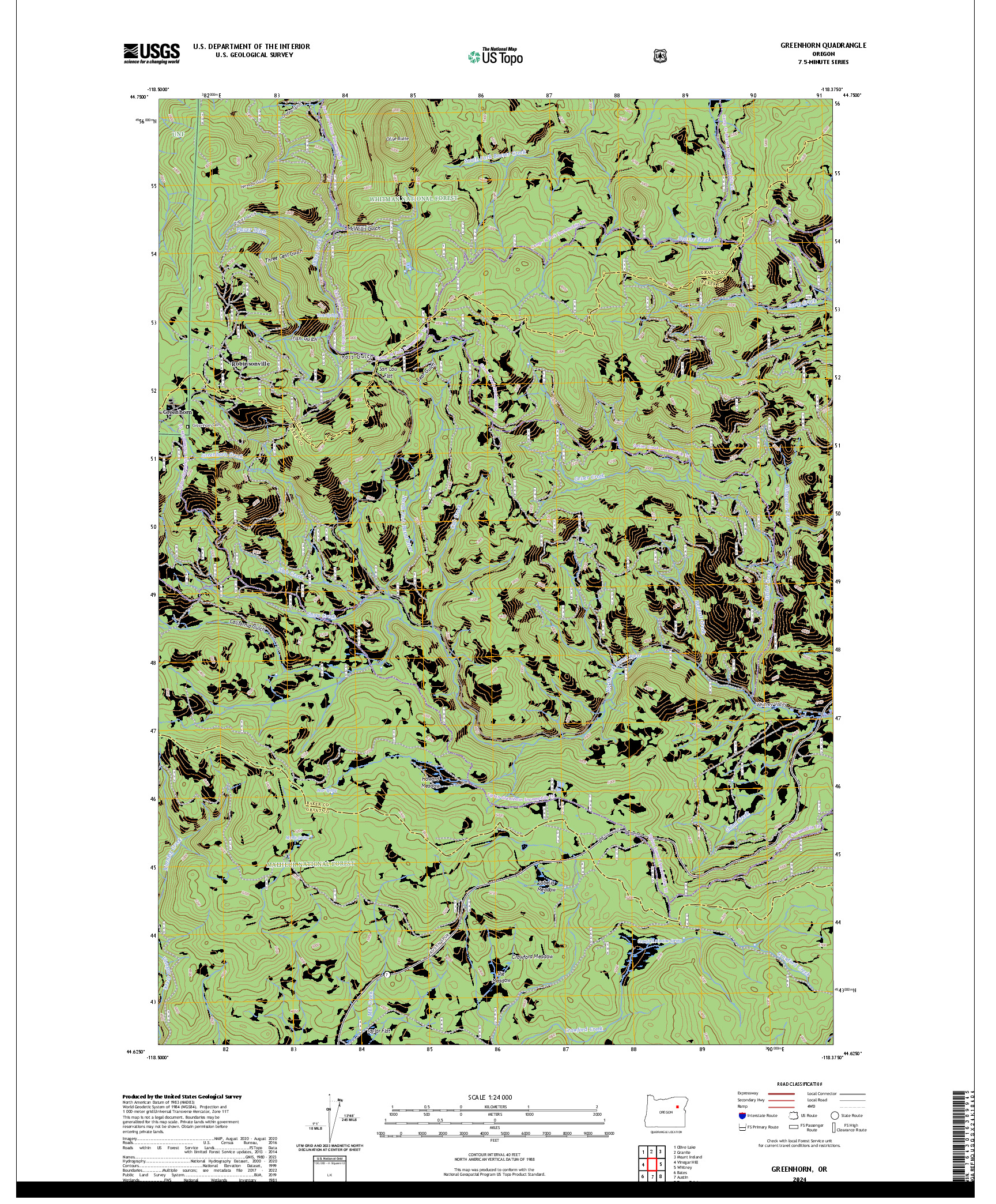 US TOPO 7.5-MINUTE MAP FOR GREENHORN, OR