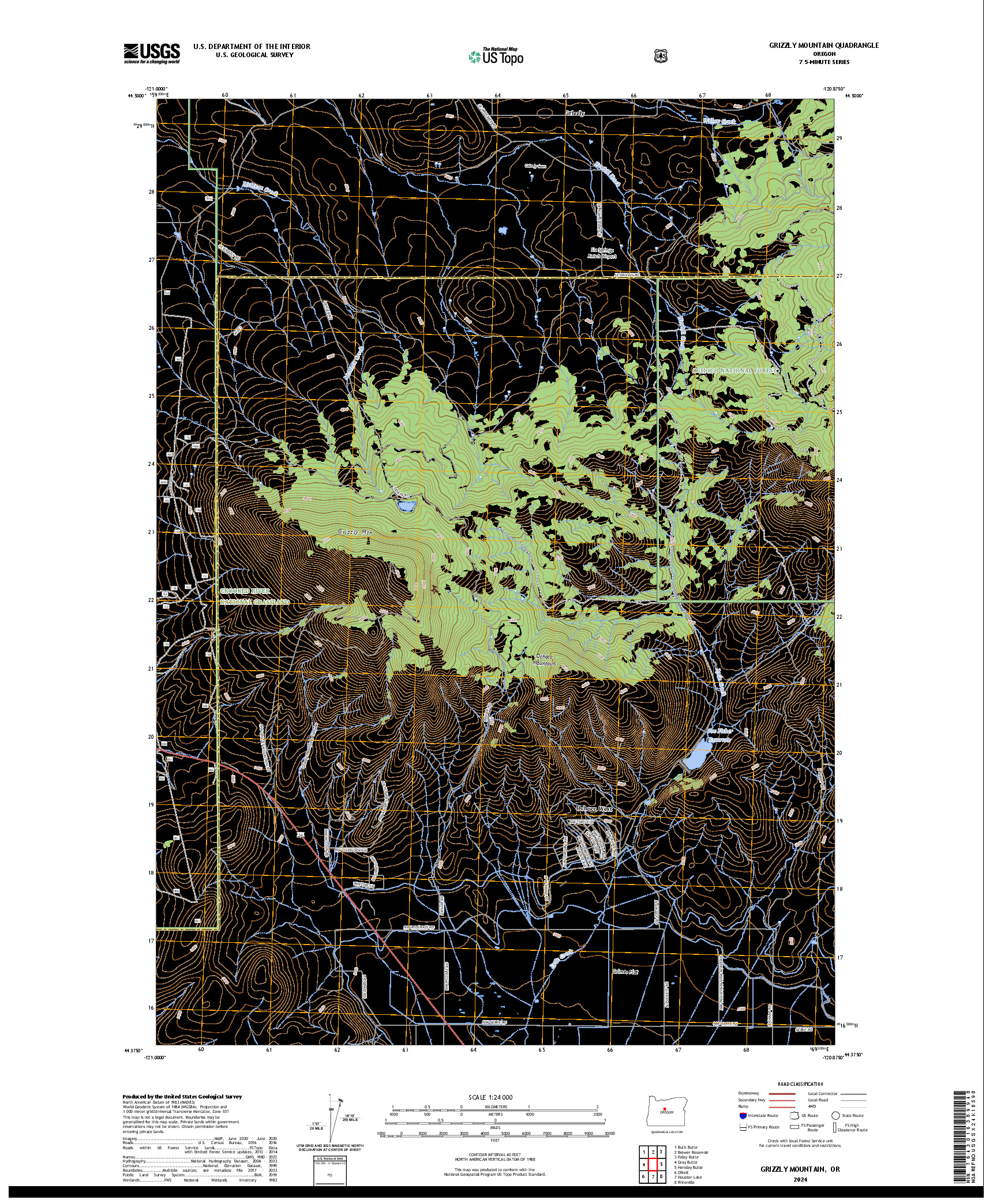 US TOPO 7.5-MINUTE MAP FOR GRIZZLY MOUNTAIN, OR