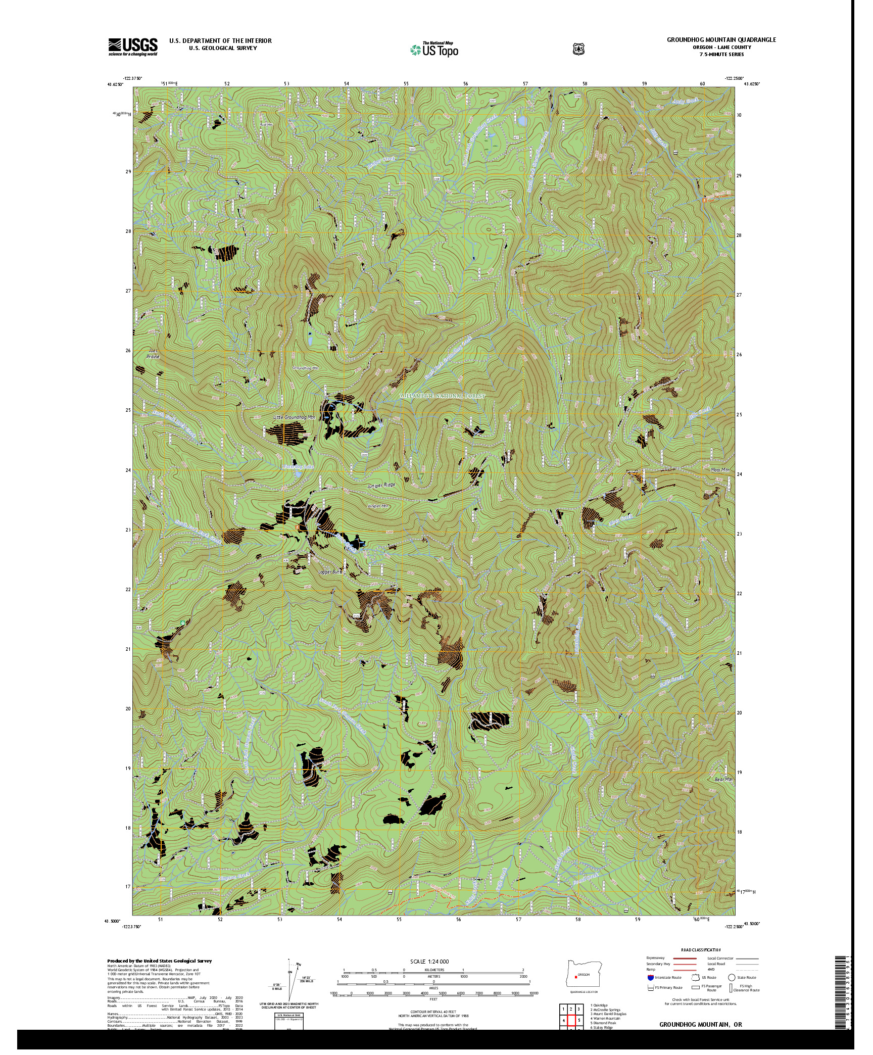 US TOPO 7.5-MINUTE MAP FOR GROUNDHOG MOUNTAIN, OR